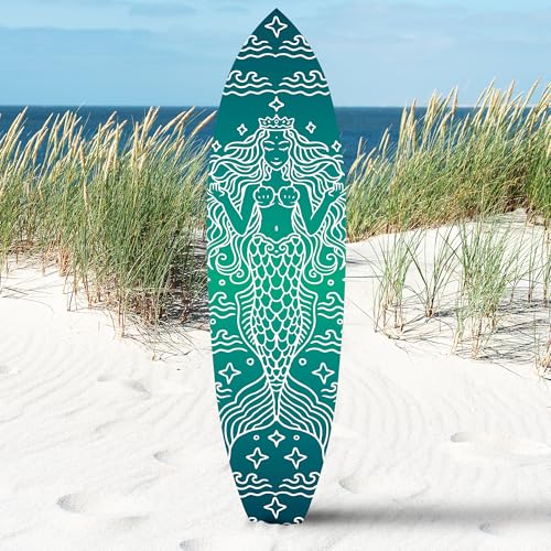 Outdoor Mermaid Surfboard Sign – Weatherproof PVC, Coastal Mermaid Decor for Beach House or Pool Area, Nautical Decoration, 3 - 5 Feet