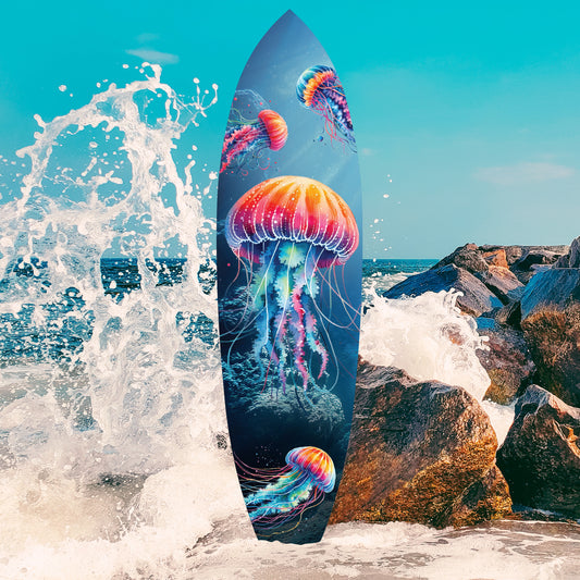 JennyGems Jellyfish Surfboard Wall Decor | Ocean Theme PVC | Weather Resistant Indoor Outdoor | Jellyfish Wall Art | Coastal Beach Decor | 3 to 5 ft