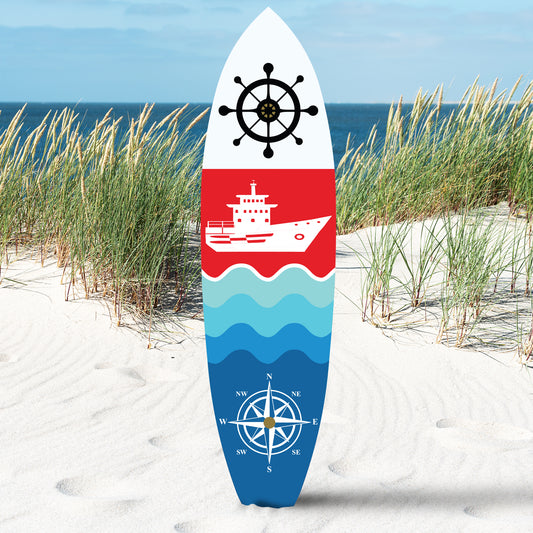 Outdoor Nautical Ship and Compass Surfboard Wall Art, PVC, Indoor and Outdoor, 3 - 5 Feet