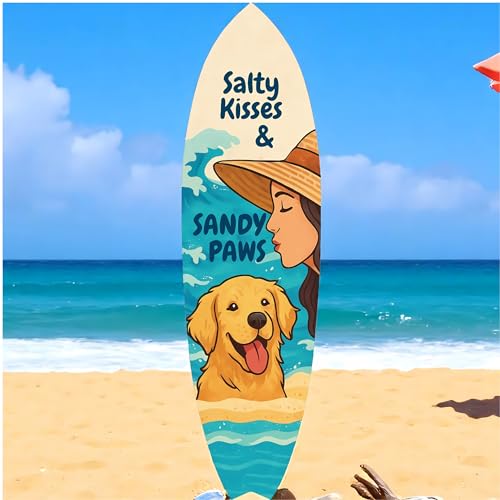 Outdoor Dog Surfboard Wall Decor – Coastal Pet Wall Art, PVC Beach House Decor for Dog Owners, Sandy Paws, 3 - 5 Feet