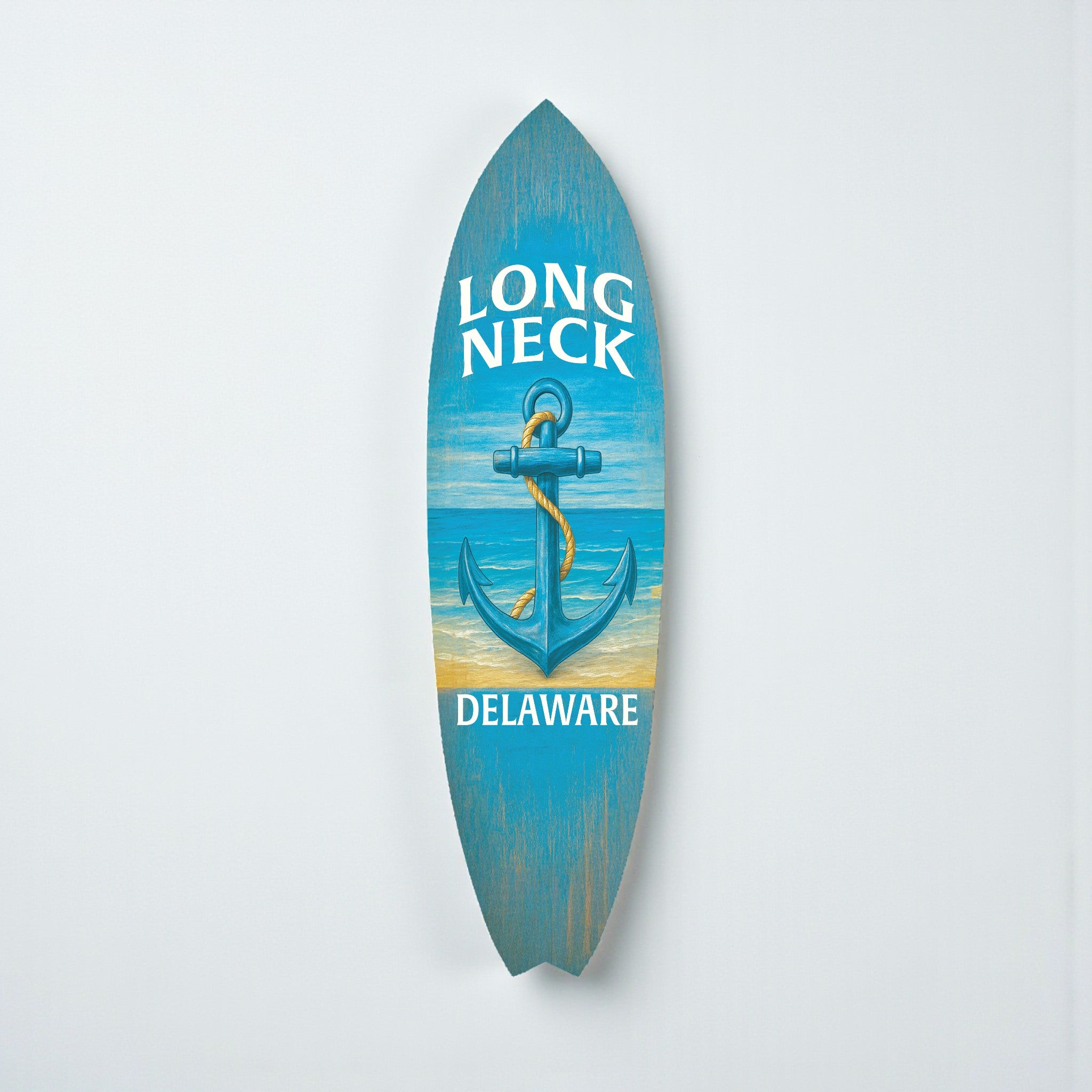 Long Neck Delaware Surfboard Wall Art - Coastal Beach House Decor, Weather-Resistant PVC Indoor Outdoor