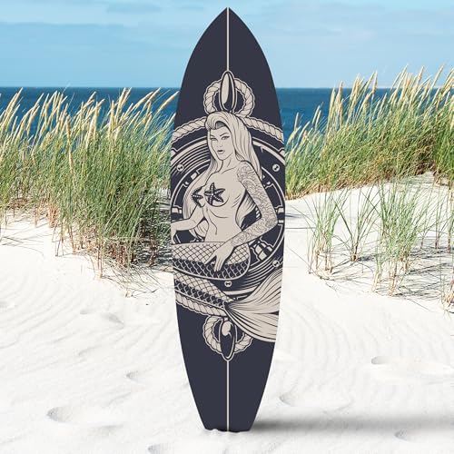 Outdoor Mermaid Surfboard Sign – Weatherproof PVC, Coastal Mermaid Decor for Beach House or Pool Area, Nautical Decoration, 3 - 5 Feet