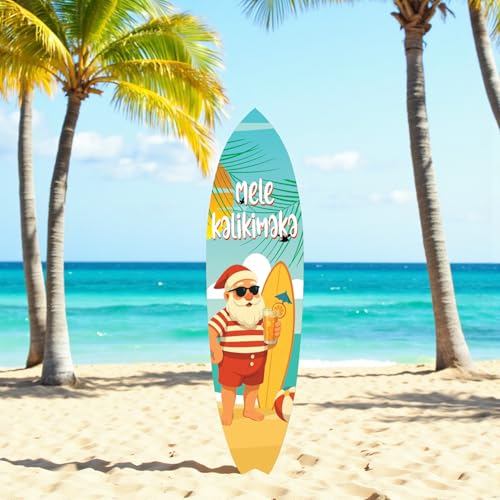 Mele Kalikimaka Christmas Surfboard Wall Art - Weather-Resistant PVC, Tropical Holiday Decor