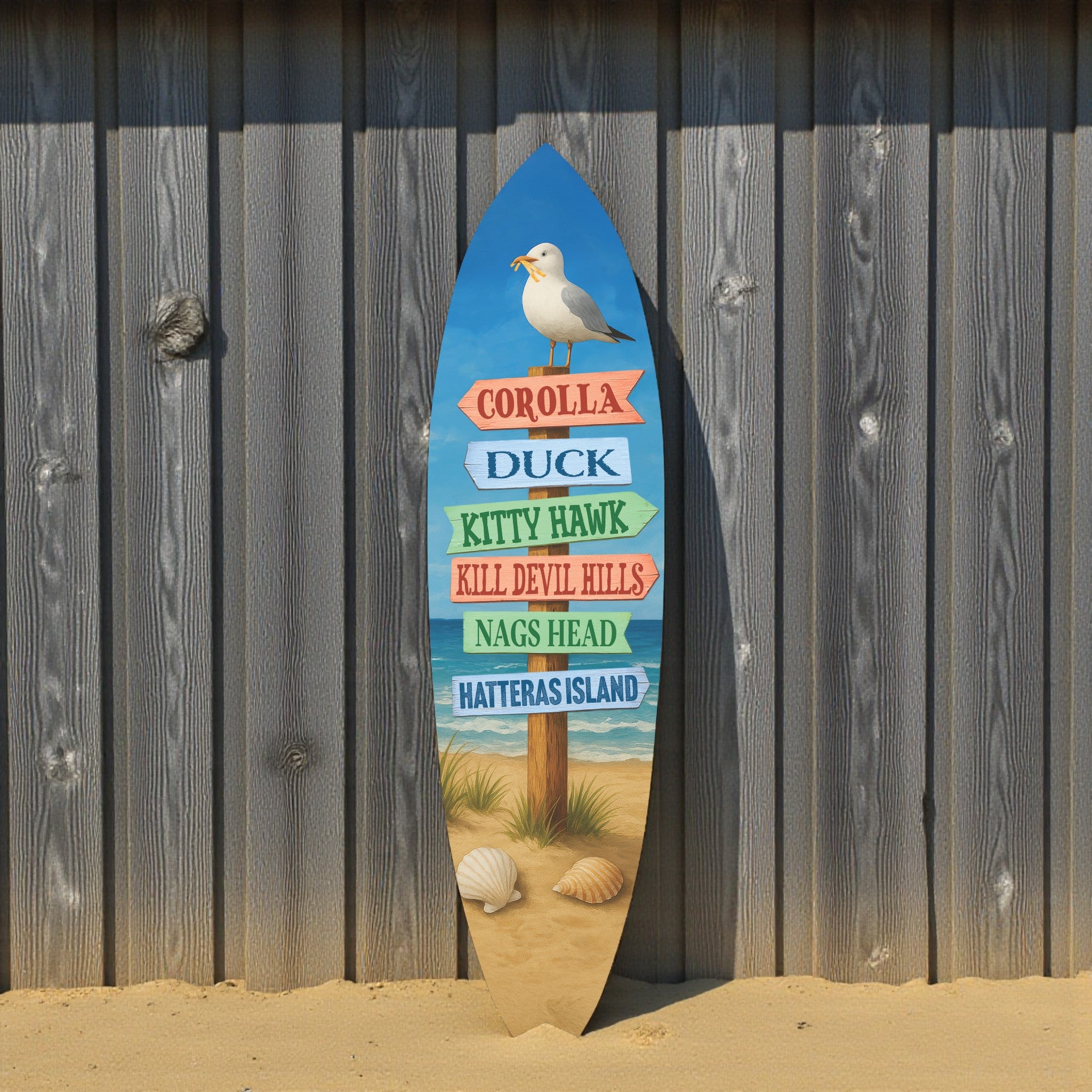 Outer Banks Surfboard, Directional Beach Towns Sign