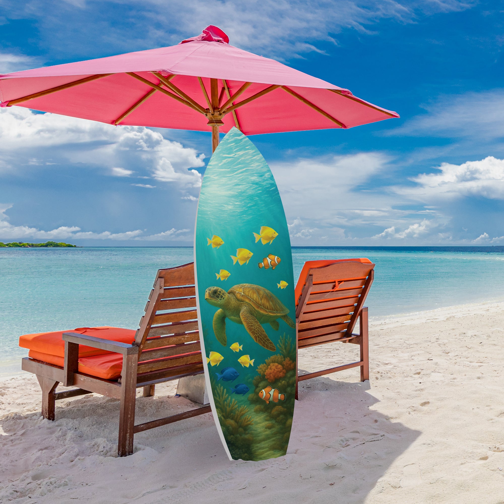 Outdoor Decorative Surfboard Wall Art - Sea Turtle Decor Surfboard Sign, Ocean-Themed, Beach House Sign, Weather Resistant PVC, 3 -5 Feet