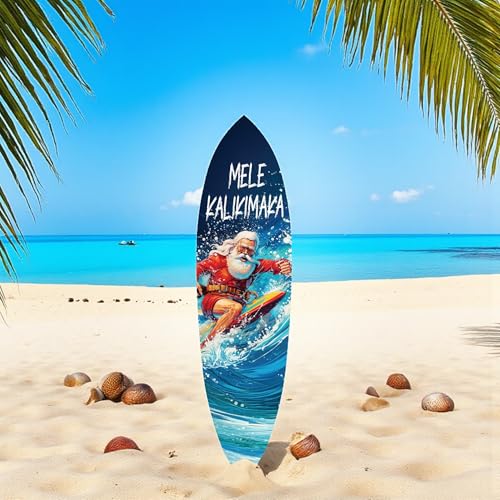 Christmas Surfboard Wall Art - Mele Kalikimaka Surfboard Sign, PVC Coastal Holiday Decor for Beach Homes