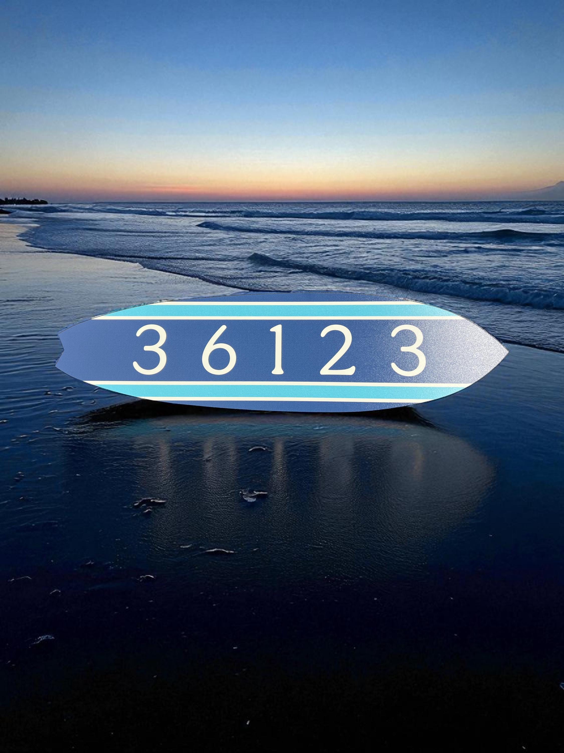 Custom Beach Address Sign – Surfboard House Number Plaque – Coastal Outdoor Decor – Nautical Home Accent – Personalized Sign for Porch
