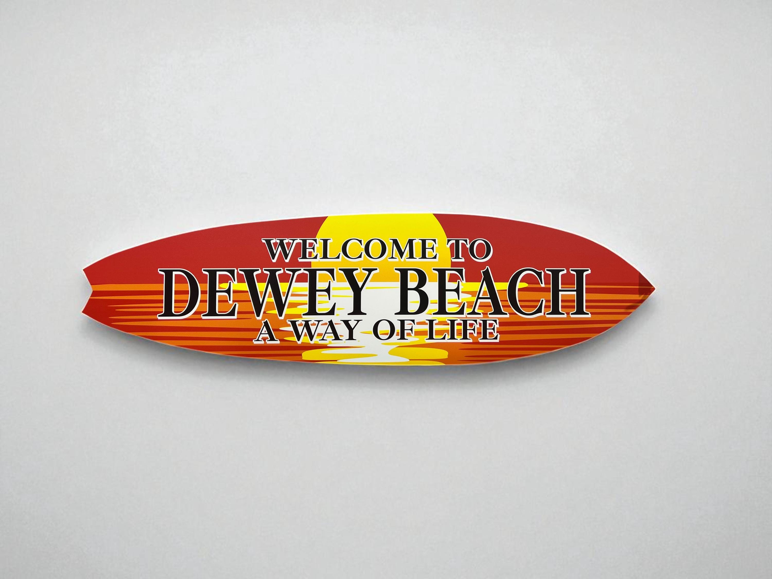Dewey Beach Surfboard Sign – Coastal Wall Décor | Delaware Beach House Gift | Nautical Outdoor PVC Boardwalk Sign