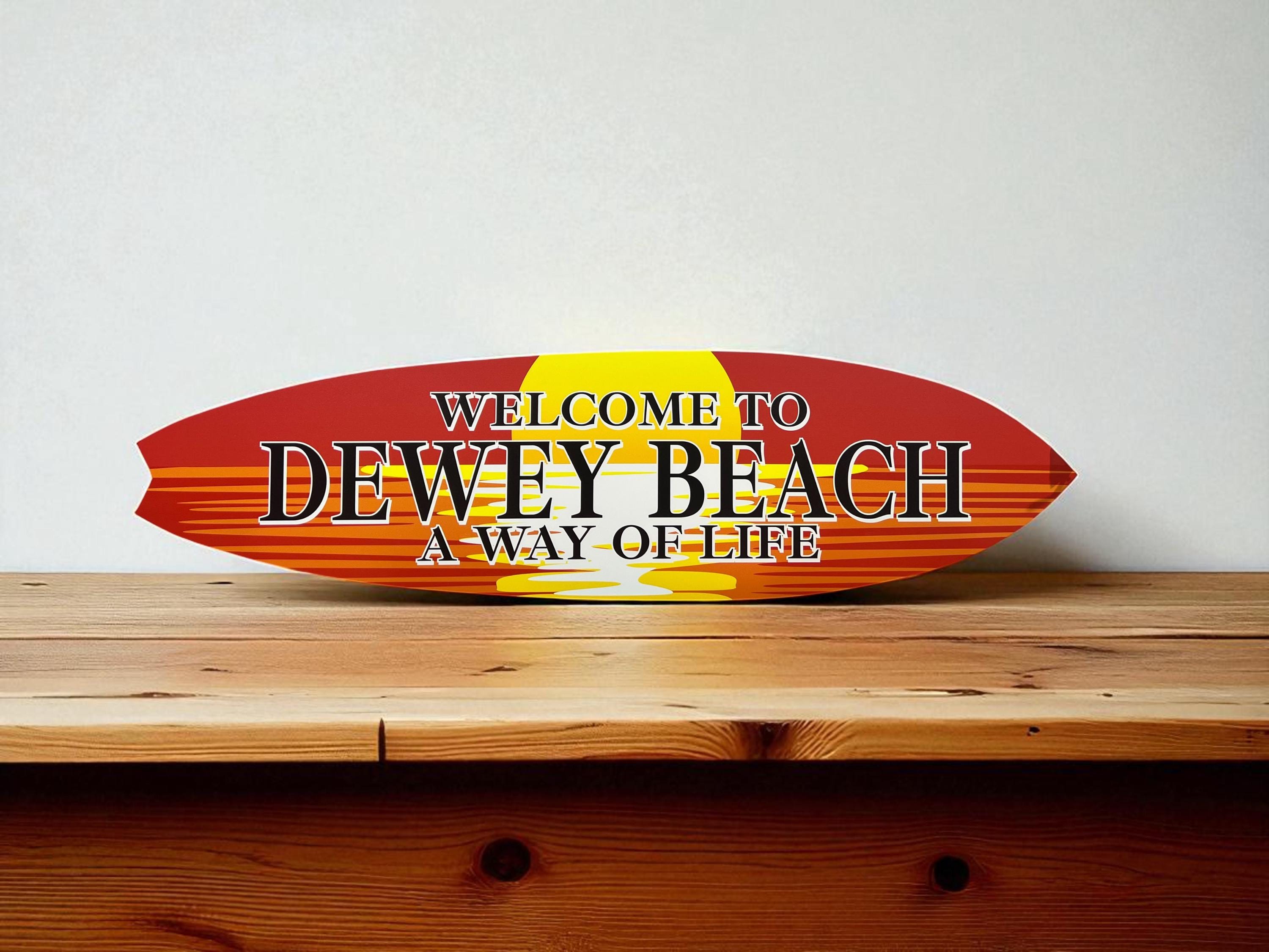 Dewey Beach Surfboard Sign – Coastal Wall Décor | Delaware Beach House Gift | Nautical Outdoor PVC Boardwalk Sign