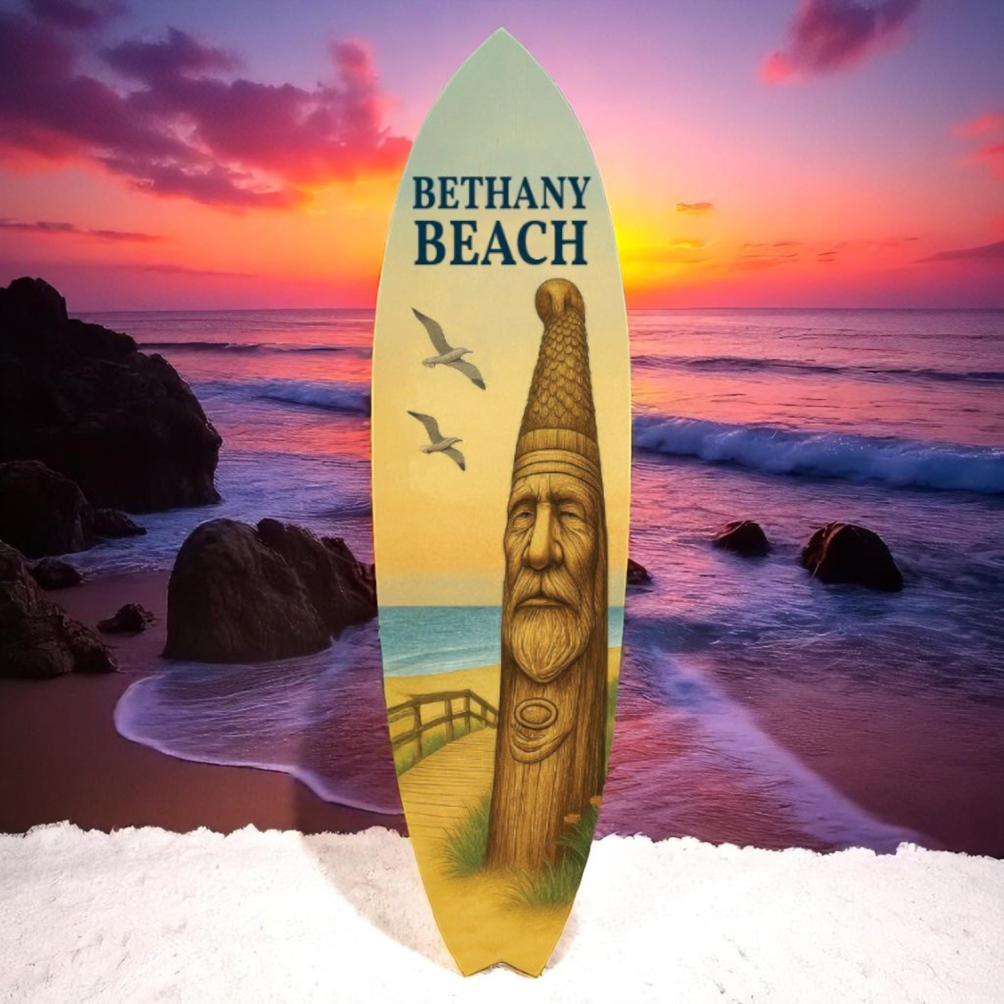 Bethany Beach Delaware Surfboard Wall Art – Coastal Nautical Beach House Decor, Outdoor PVC Sign Design, Weatherproof