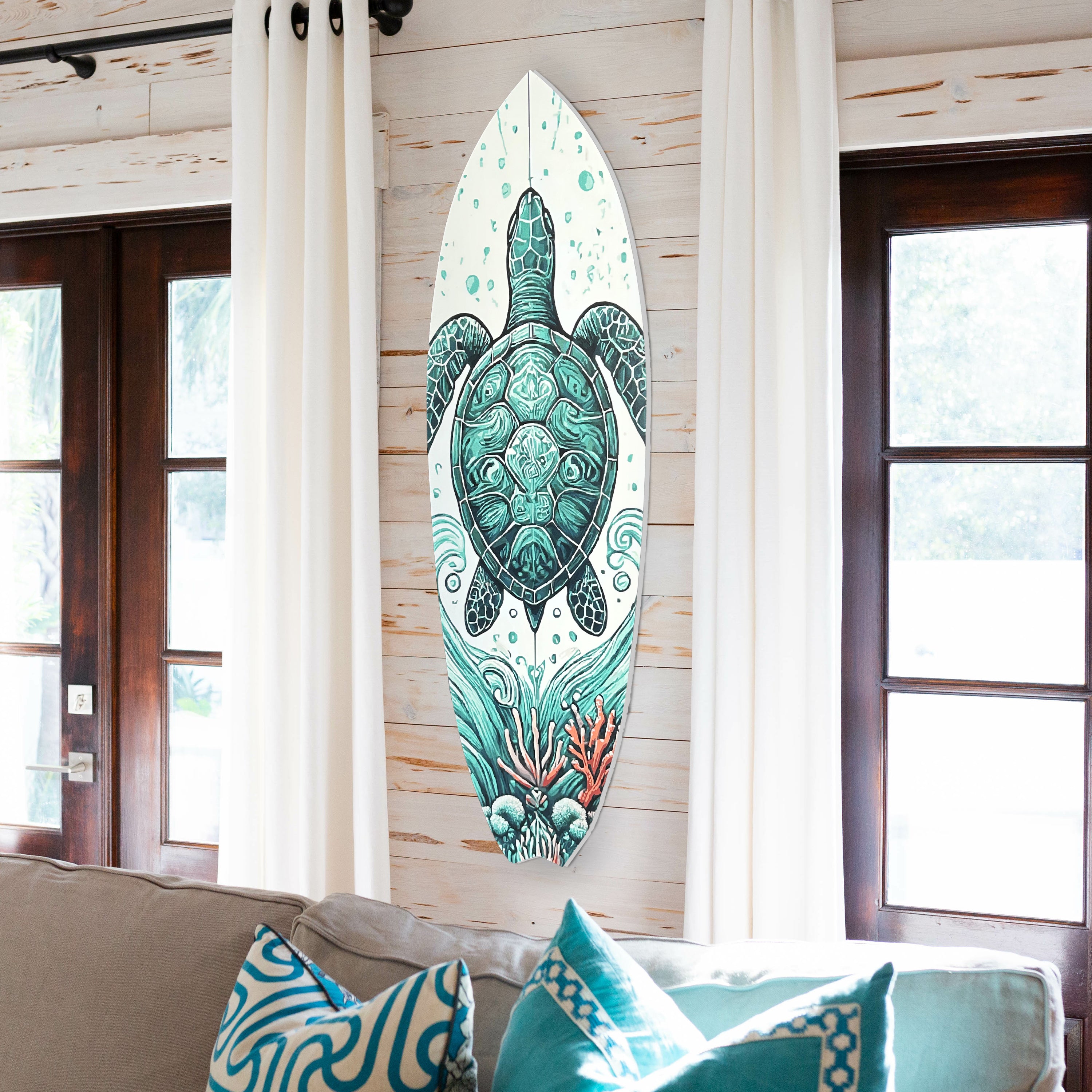 Outdoor Decorative Turtle Surfboard Wall Art, PVC, Weather Resistant, Surfboard Sign