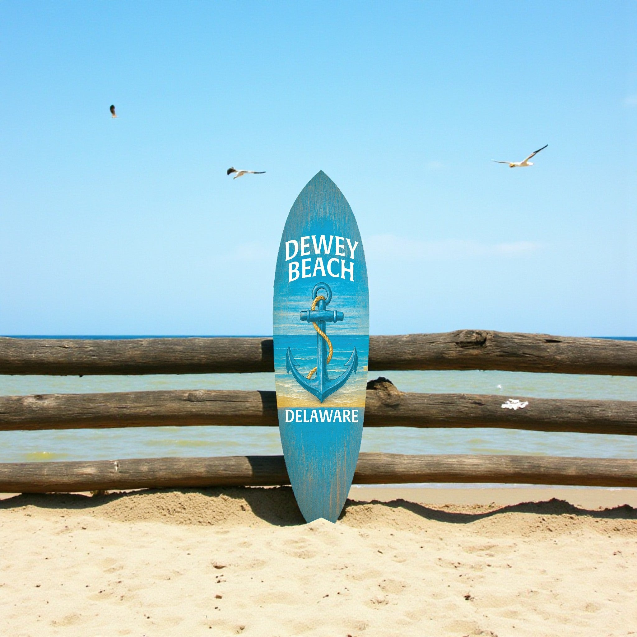Dewey Beach Delaware Surfboard Sign, Outdoor Surfboard Wall Art, Anchor Decor