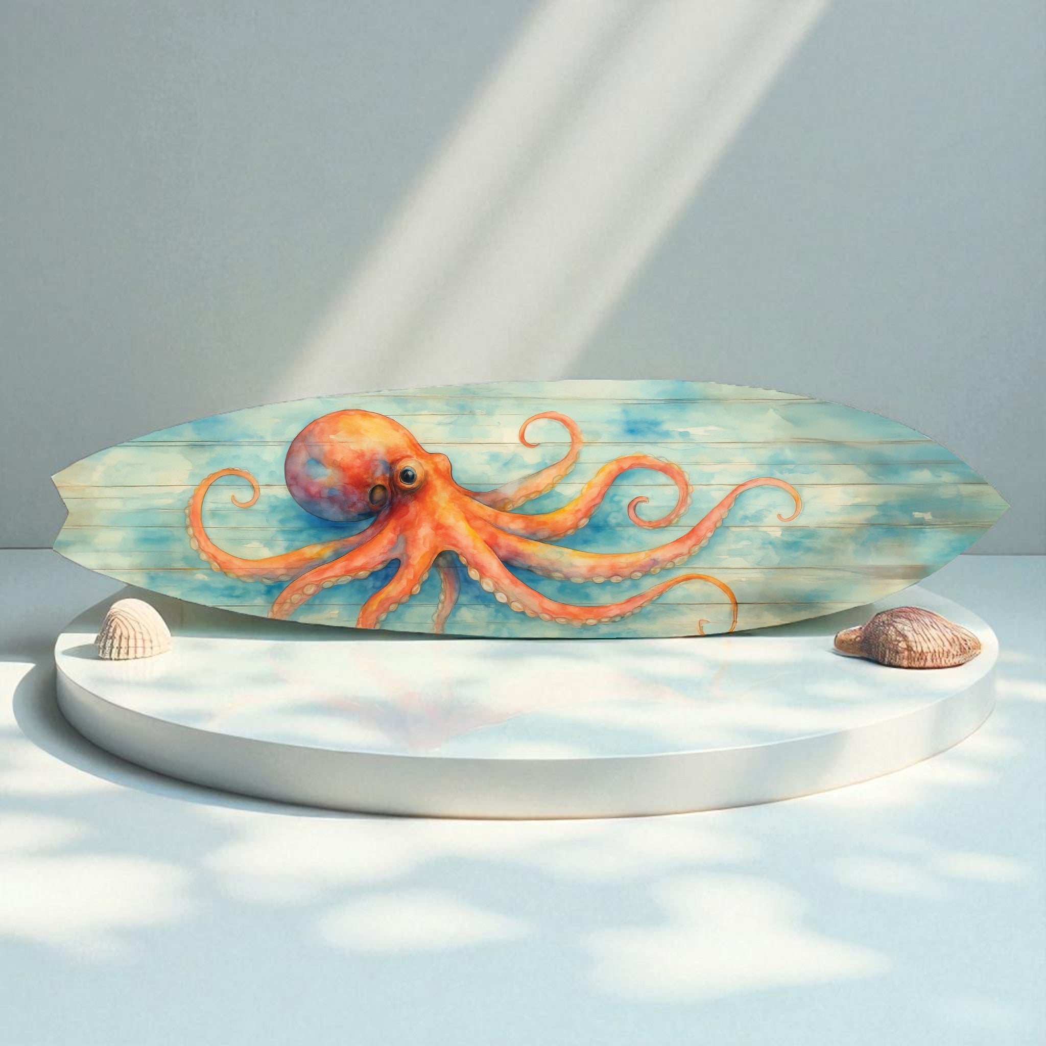 Octopus Surfboard Wall Art – Coastal Nautical Decor, PVC Outdoor Beach Sign, Ocean Lover Gift, Octopus Decoration
