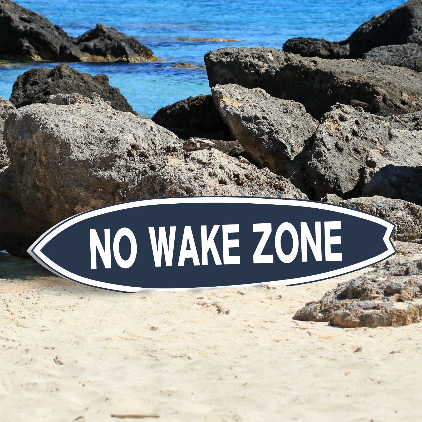 JennyGems No Wake Zone Surfboard Wall Art, Nautical Coastal Decor, Weather-Resistant PVC Outdoor/Indoor Sign, Beach, Lake House Decor, 3-5 ft