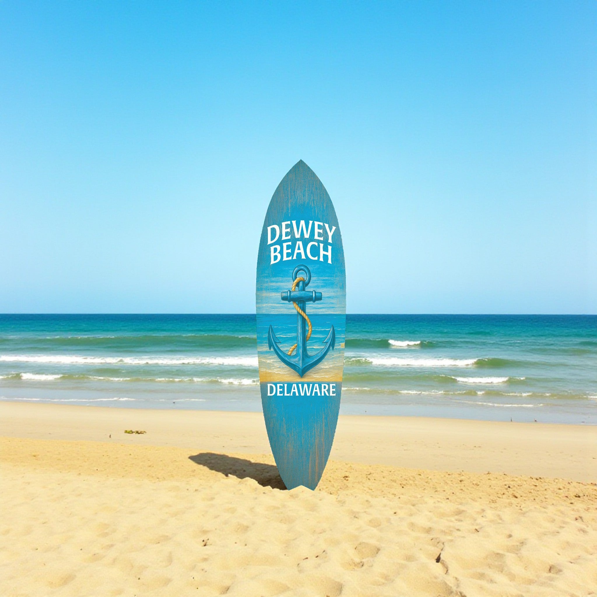 Dewey Beach Delaware Surfboard Sign, Outdoor Surfboard Wall Art, Anchor Decor