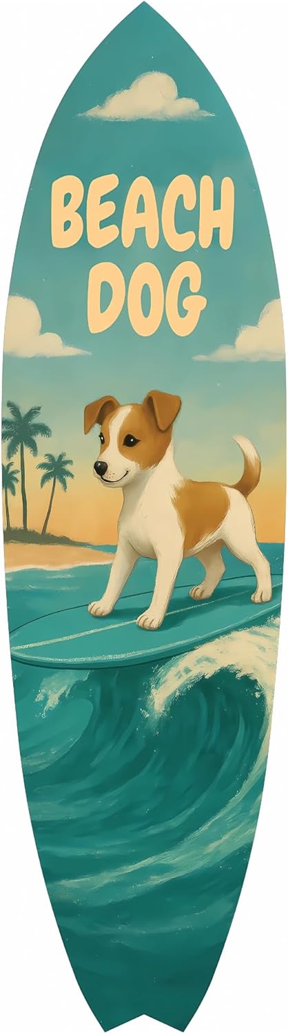 Outdoor Surfboard Wall Decor – Coastal Pet Wall Art, PVC Beach House Decor for Dog Owners, Beach Dog, 3 - 5 Feet