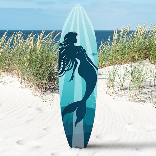 Outdoor Mermaid Surfboard Sign – Weatherproof PVC, Coastal Mermaid Decor for Beach House or Pool Area, Nautical Decoration, 3 - 5 Feet