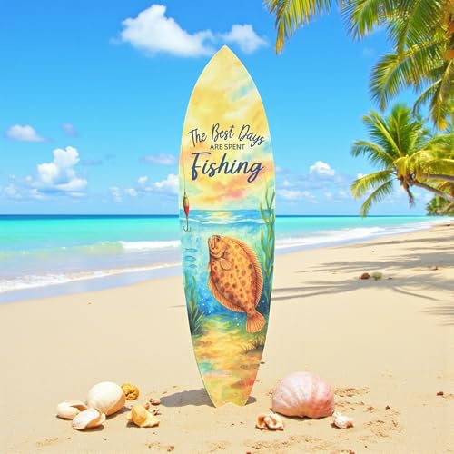Fishing Surfboard Wall Art - Outdoor PVC Beach House Decor, The Best Days Are Spent Fishing, Coastal Surfboard Sign