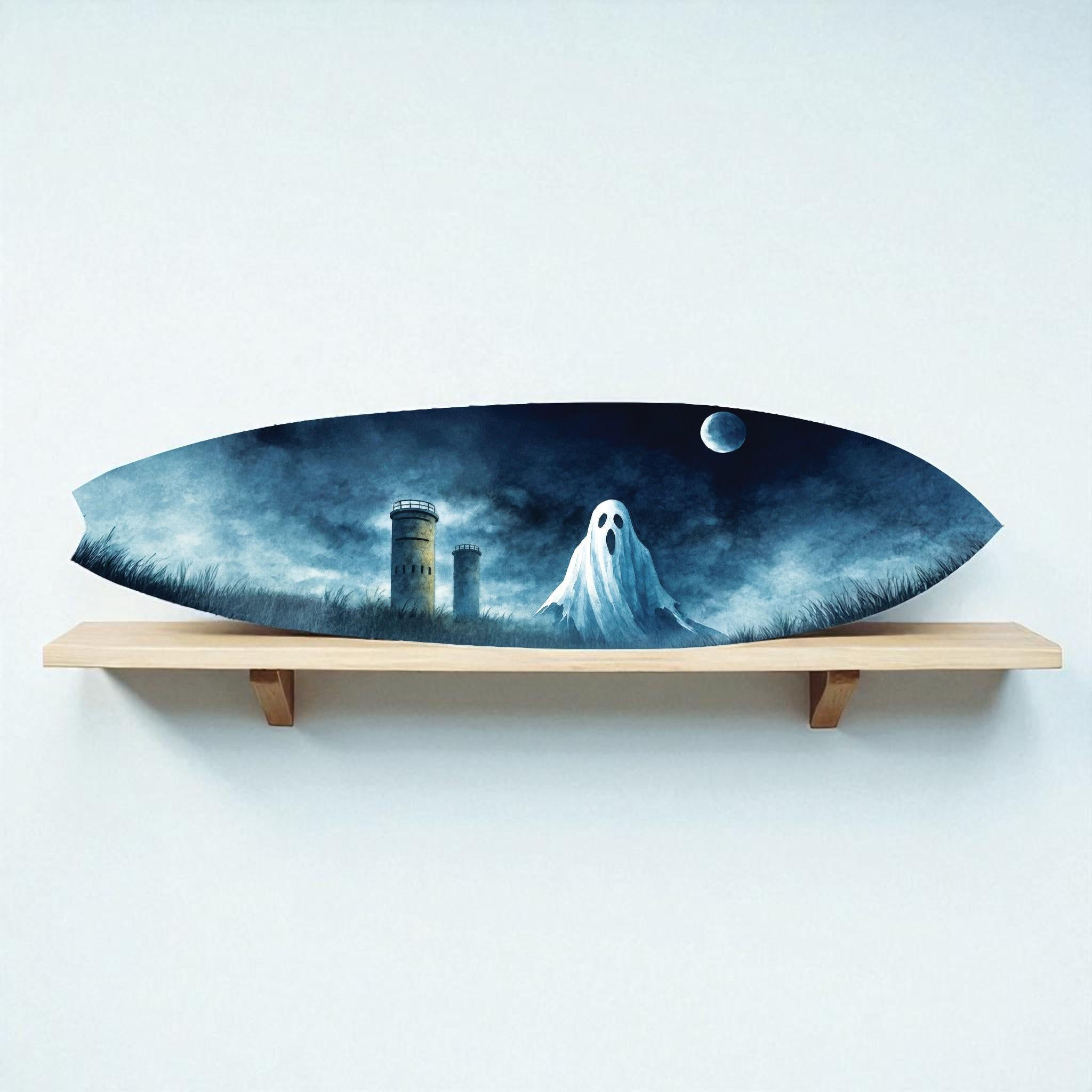 Haunted Cape Henlopen Tower Ghost Surfboard | Delaware WWII Towers Art | Spooky Coastal Wall Decor | Rehoboth, Lewes Beach Gift