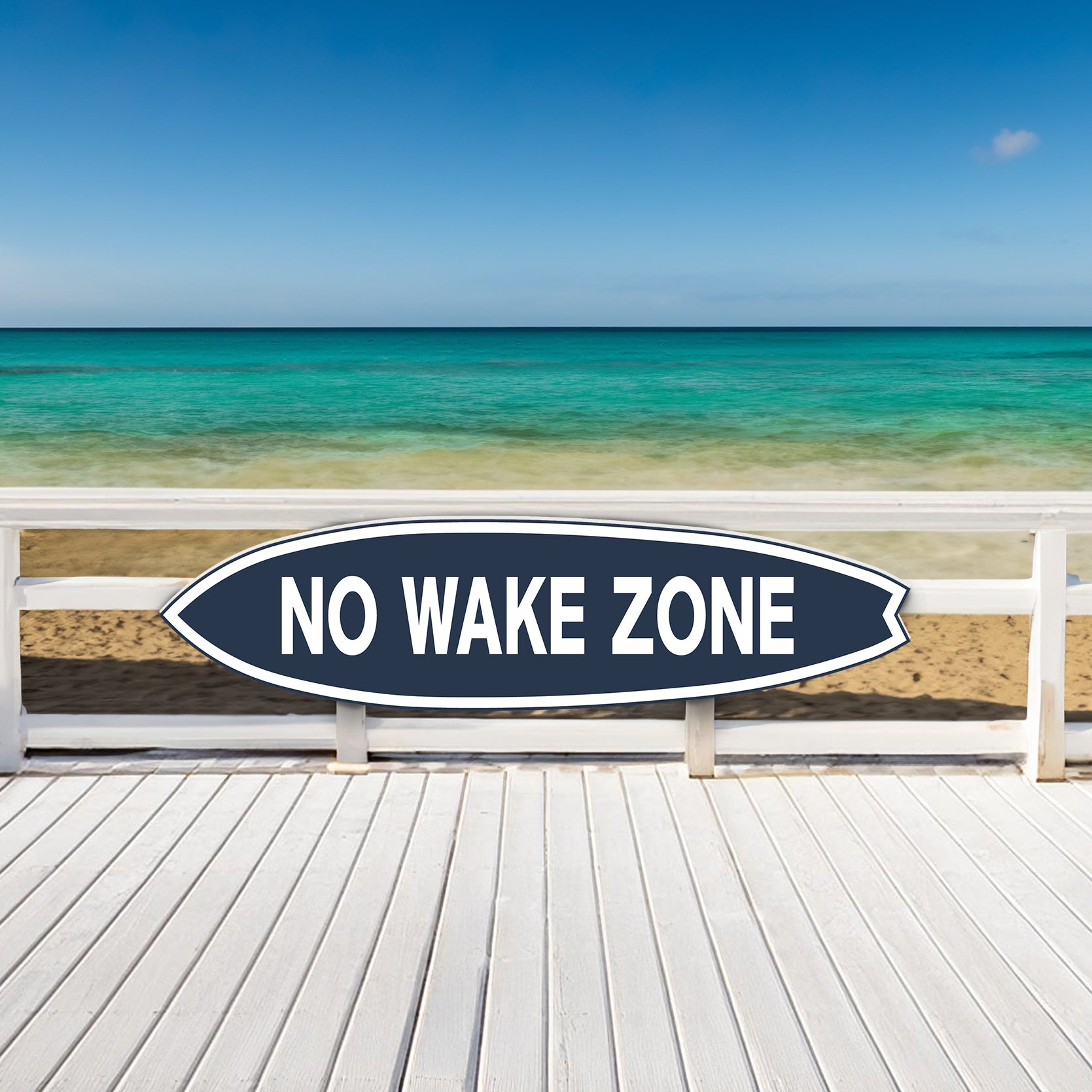 JennyGems No Wake Zone Surfboard Wall Art, Nautical Coastal Decor, Weather-Resistant PVC Outdoor/Indoor Sign, Beach, Lake House Decor, 3-5 ft