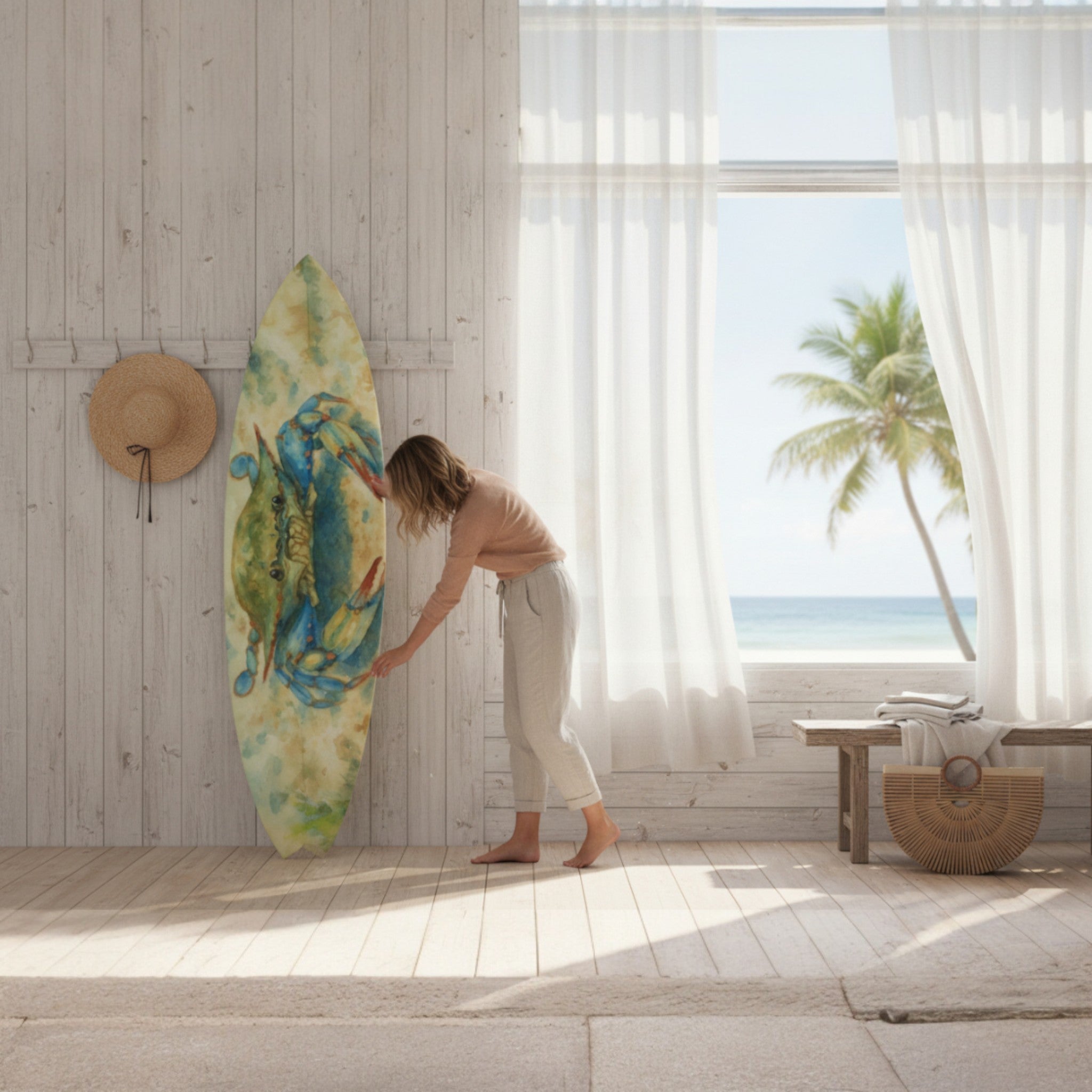 Crab Watercolor Surfboard