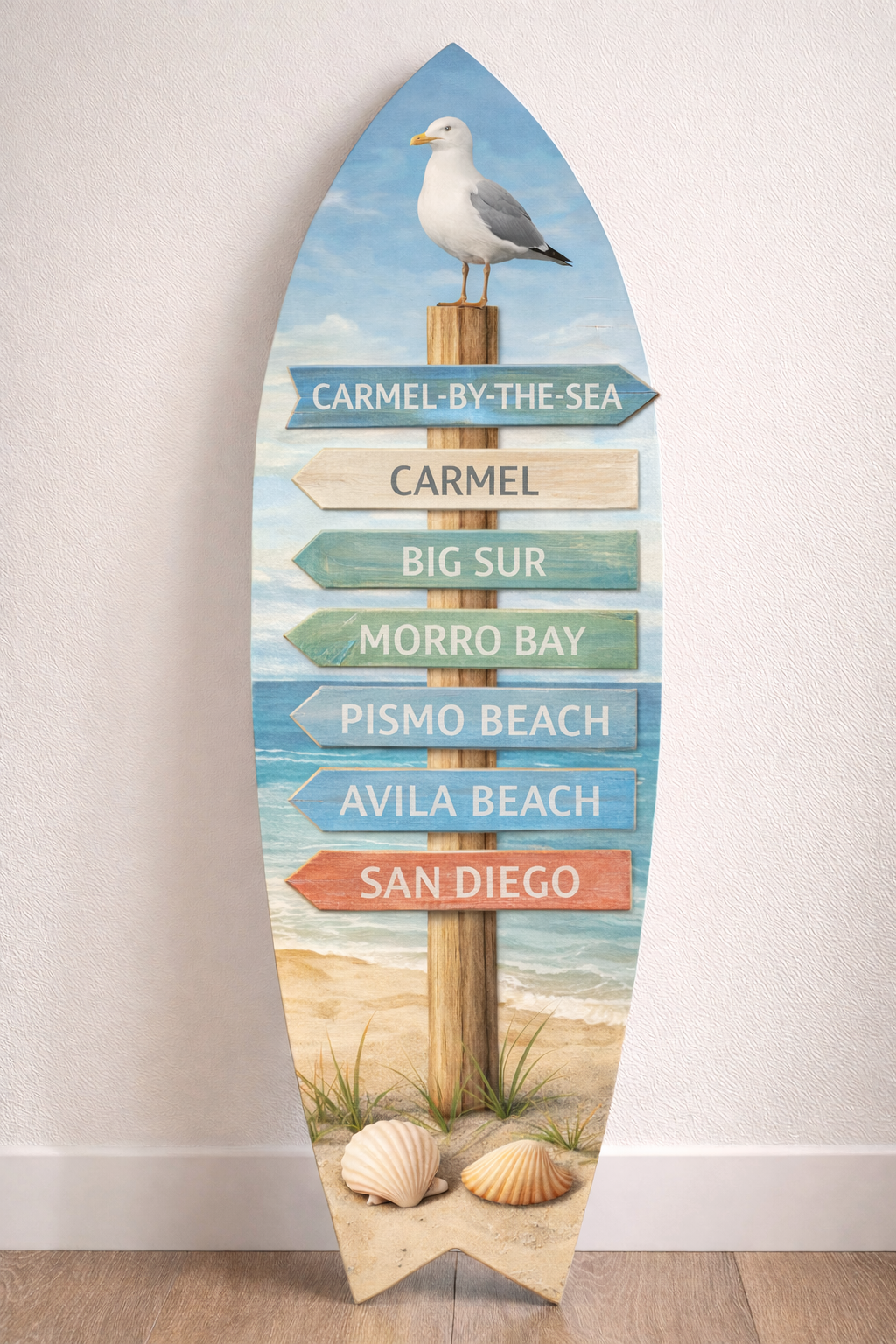 California Coastal Surfboard Sign, Carmel Big Sur Pismo Beach Decor