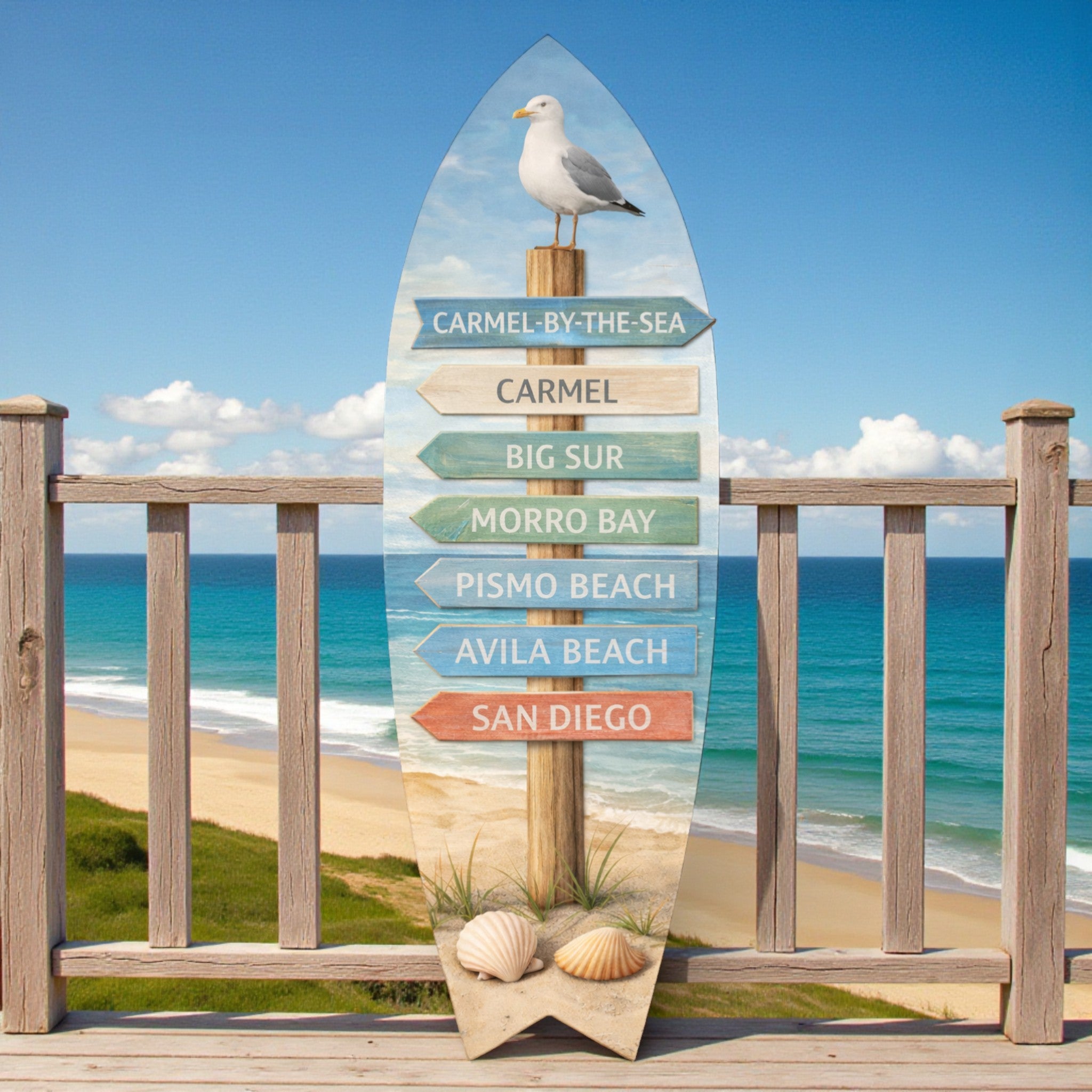 California Coastal Surfboard Sign, Carmel Big Sur Pismo Beach Decor