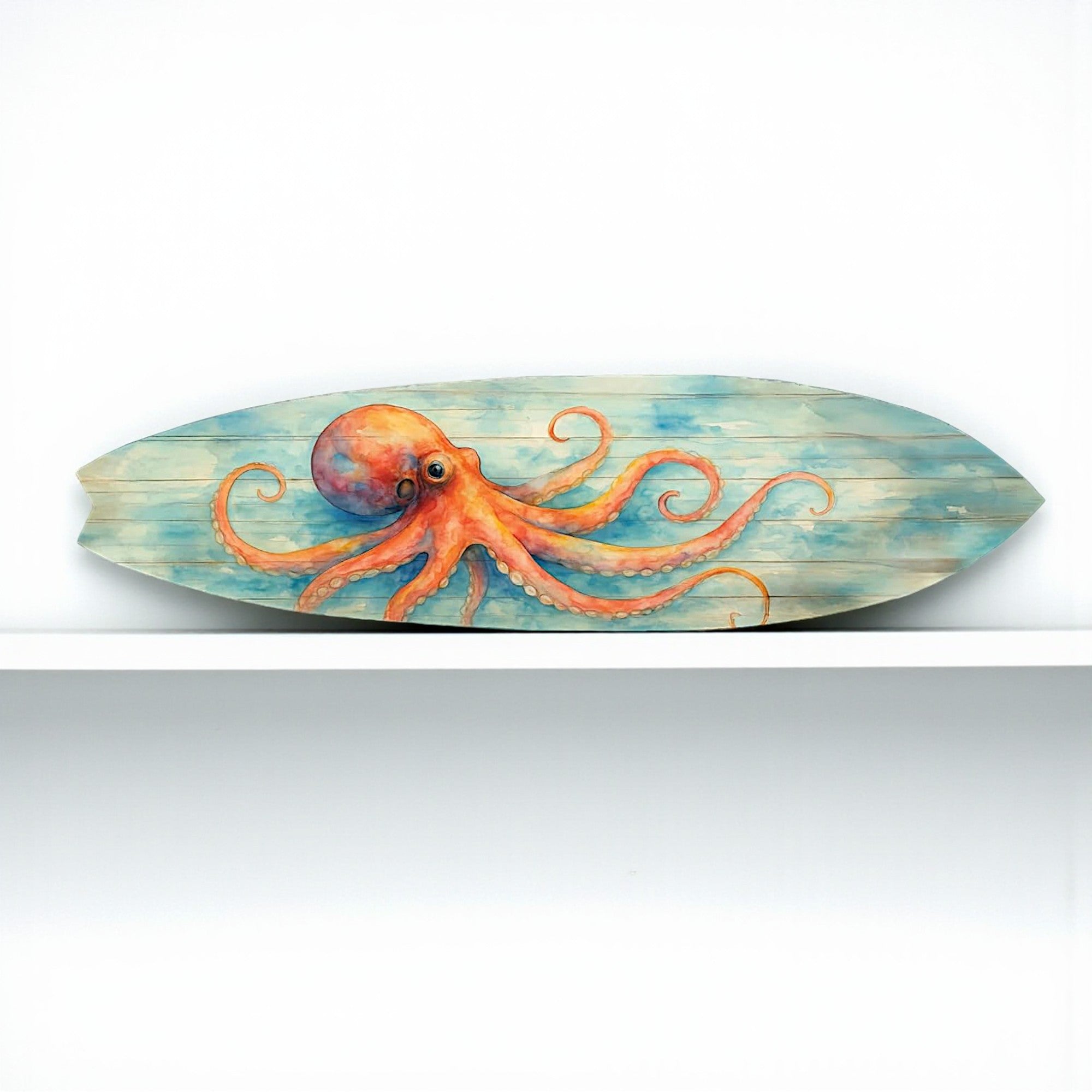 Octopus Surfboard Wall Art – Coastal Nautical Decor, PVC Outdoor Beach Sign, Ocean Lover Gift, Octopus Decoration