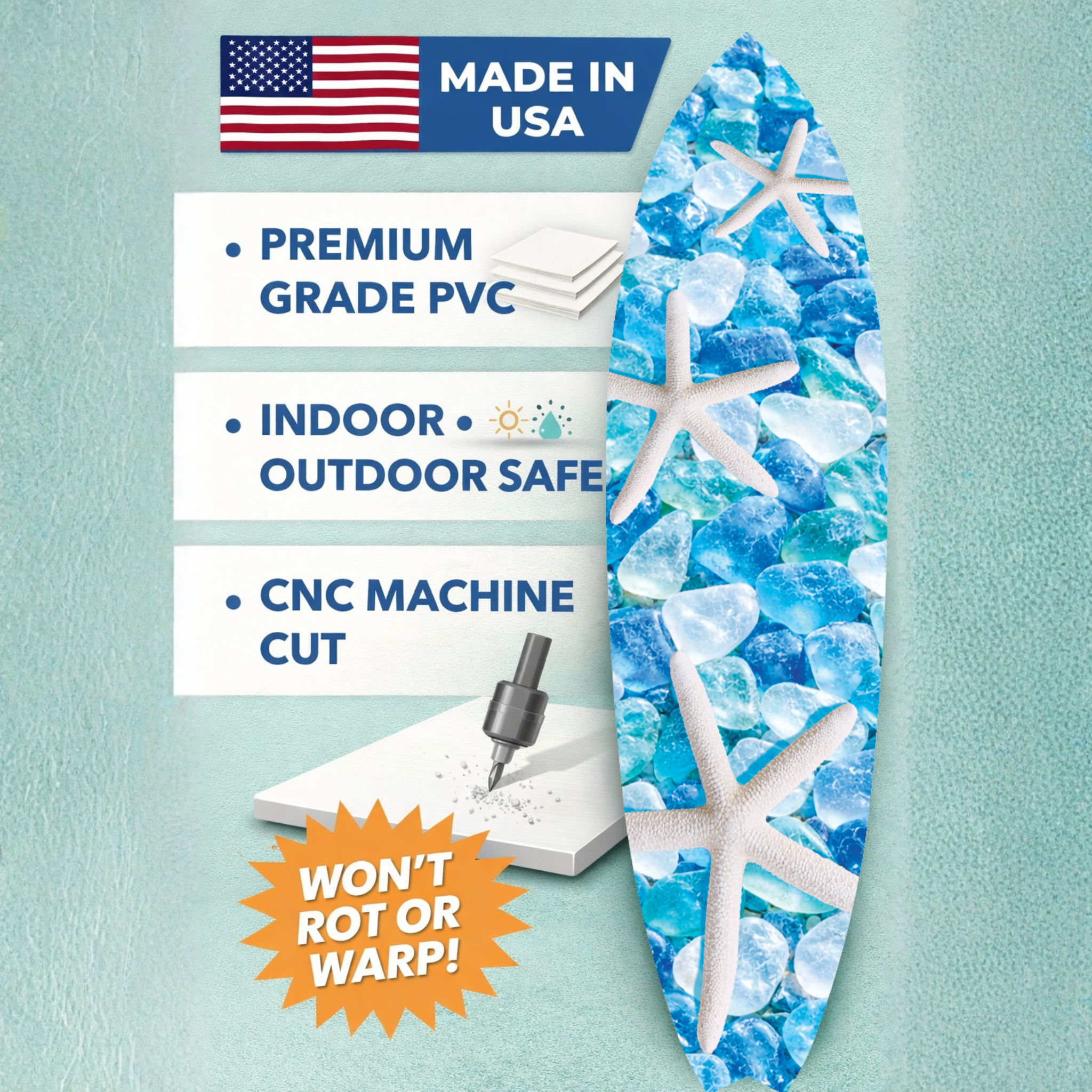 Starfish and Sea Glass Surboard, Decorative