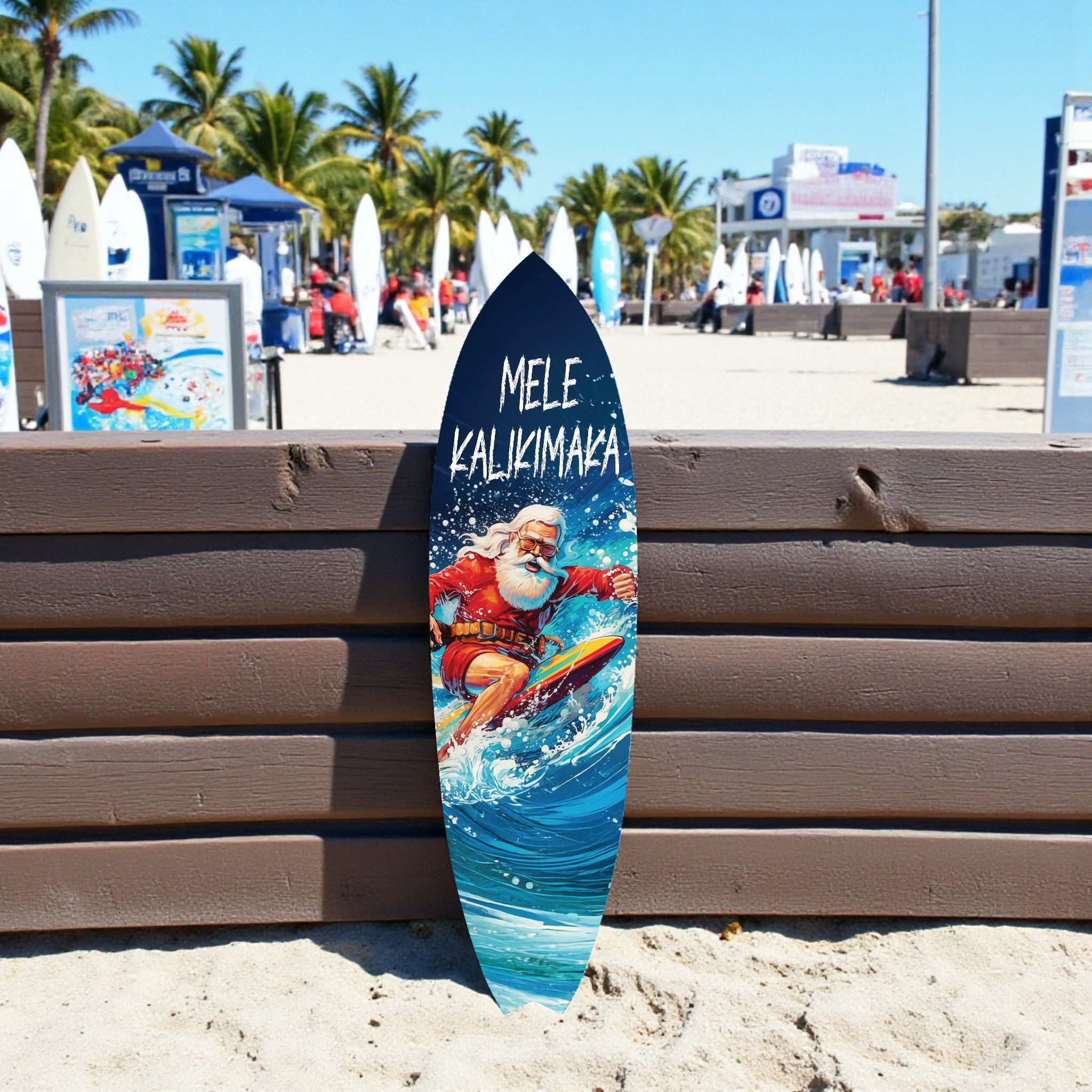 Christmas Surfboard Wall Art - Mele Kalikimaka Surfboard Sign, PVC Coastal Holiday Decor for Beach Homes