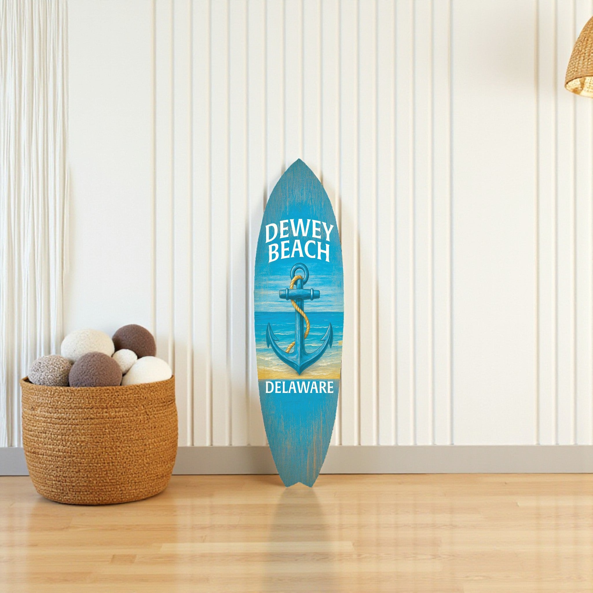 Dewey Beach Delaware Surfboard Sign, Outdoor Surfboard Wall Art, Anchor Decor