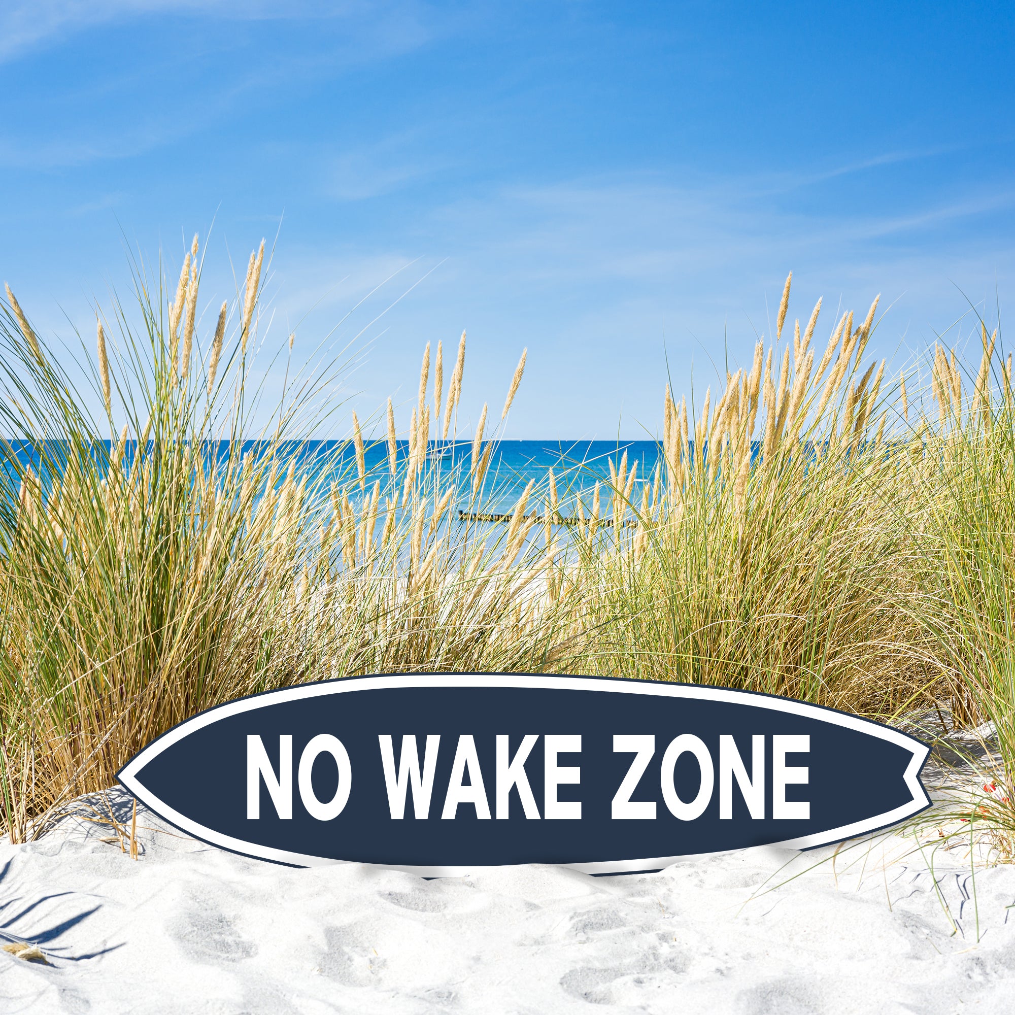 JennyGems No Wake Zone Surfboard Wall Art, Nautical Coastal Decor, Weather-Resistant PVC Outdoor/Indoor Sign, Beach, Lake House Decor, 3-5 ft