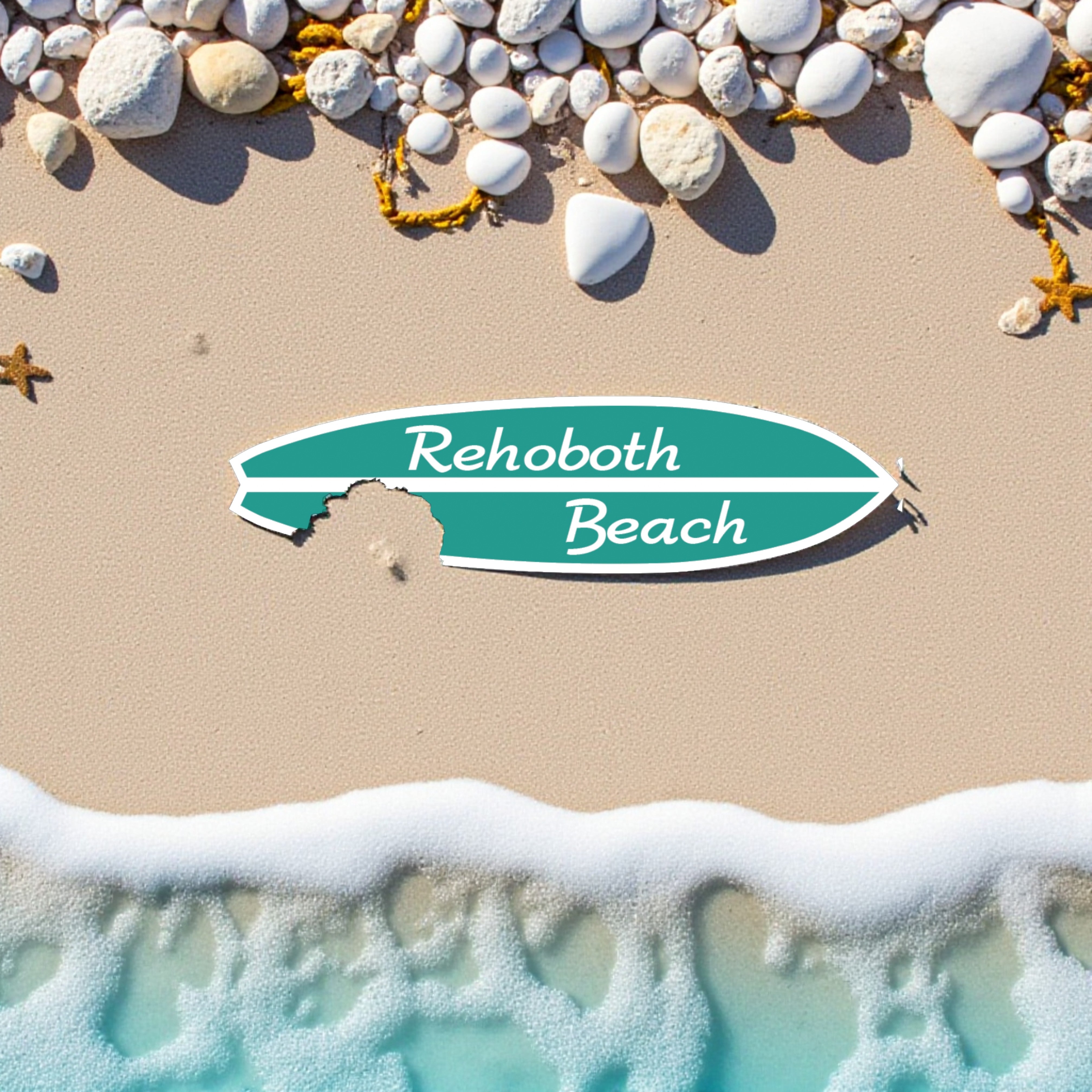 Rehoboth Beach Surfboard Sign - Coastal Beach House Decor, Weatherproof PVC Wall Art