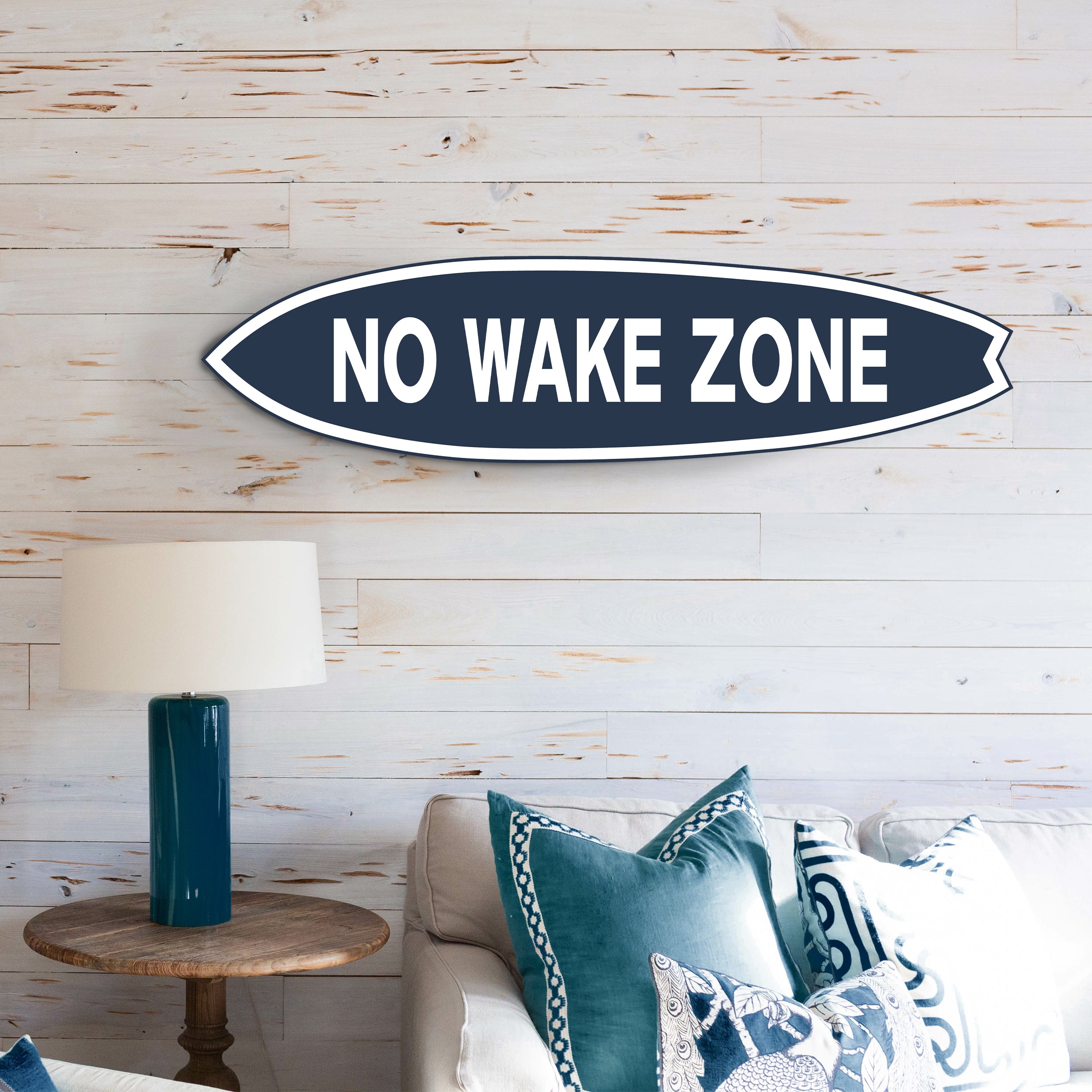 JennyGems No Wake Zone Surfboard Wall Art, Nautical Coastal Decor, Weather-Resistant PVC Outdoor/Indoor Sign, Beach, Lake House Decor, 3-5 ft