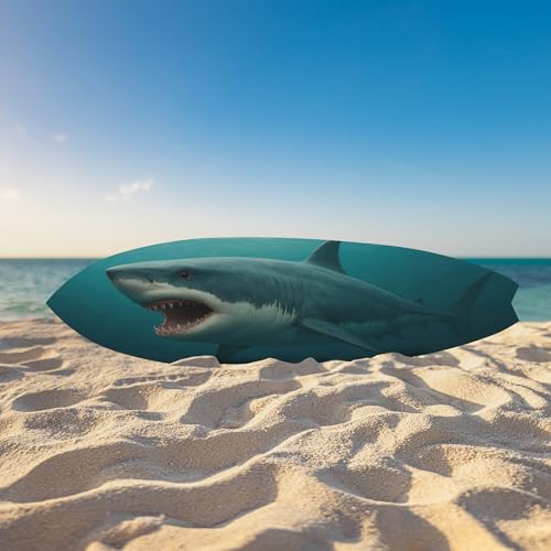 Outdoor Shark Surfboard Wall Art – Ocean Themed Shark Decor, Weatherproof PVC Beach House Sign Decorative Coastal Wall Hanging, 3 - 5 Feet