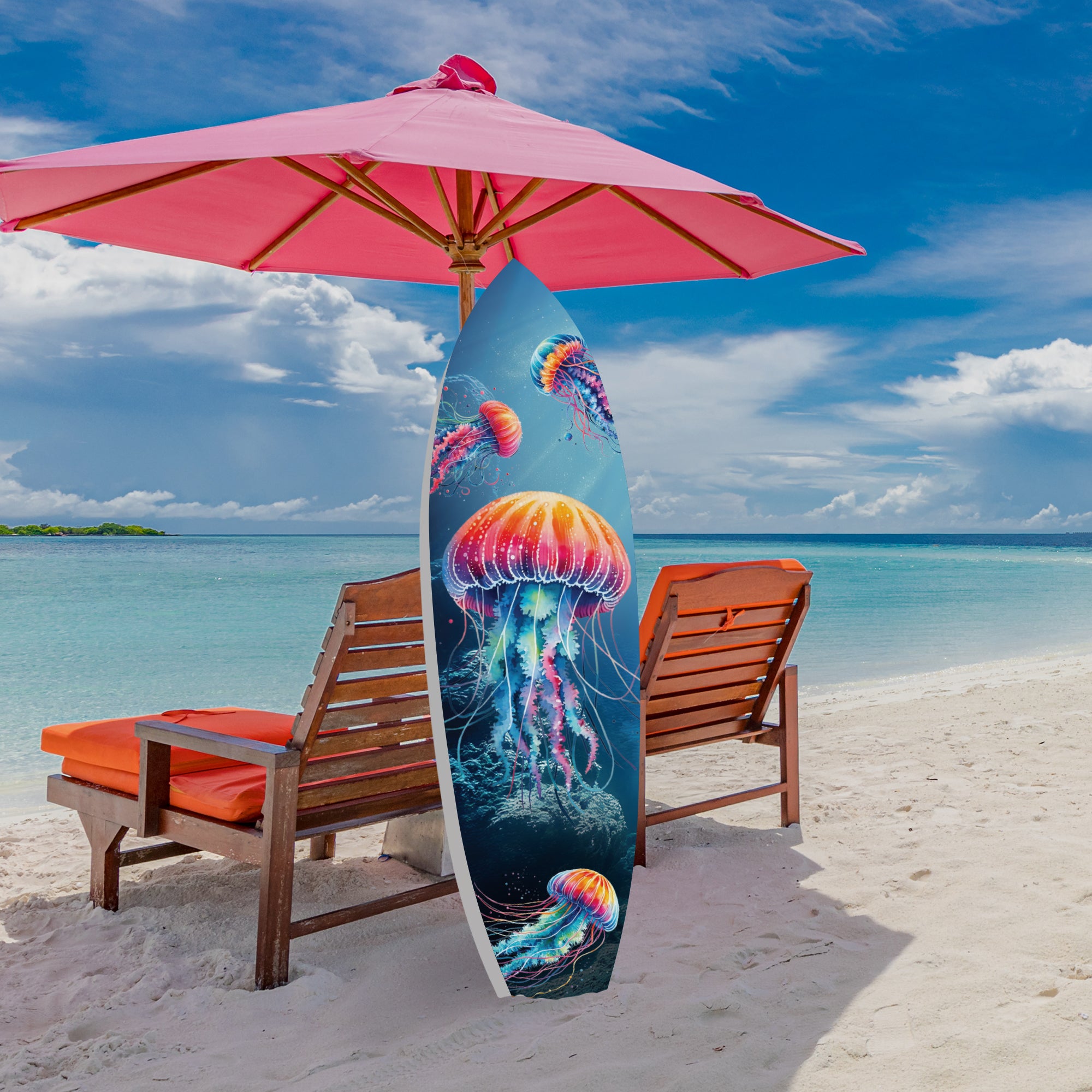 JennyGems Jellyfish Surfboard Wall Decor | Ocean Theme PVC | Weather Resistant Indoor Outdoor | Jellyfish Wall Art | Coastal Beach Decor | 3 to 5 ft