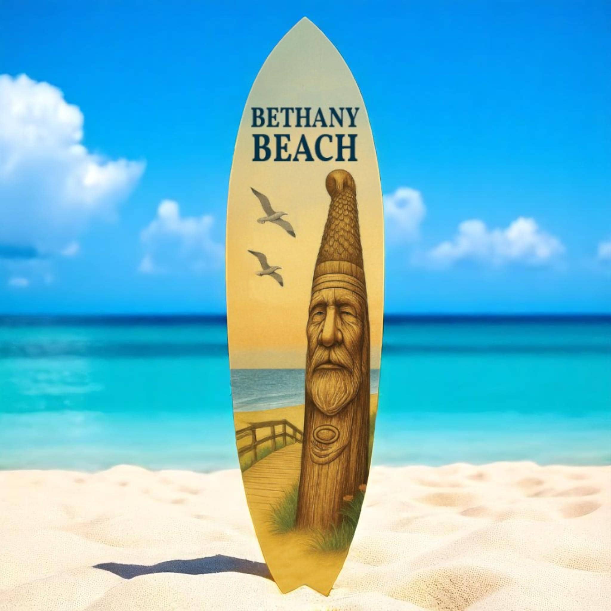 Bethany Beach Delaware Surfboard Wall Art – Coastal Nautical Beach House Decor, Outdoor PVC Sign Design, Weatherproof