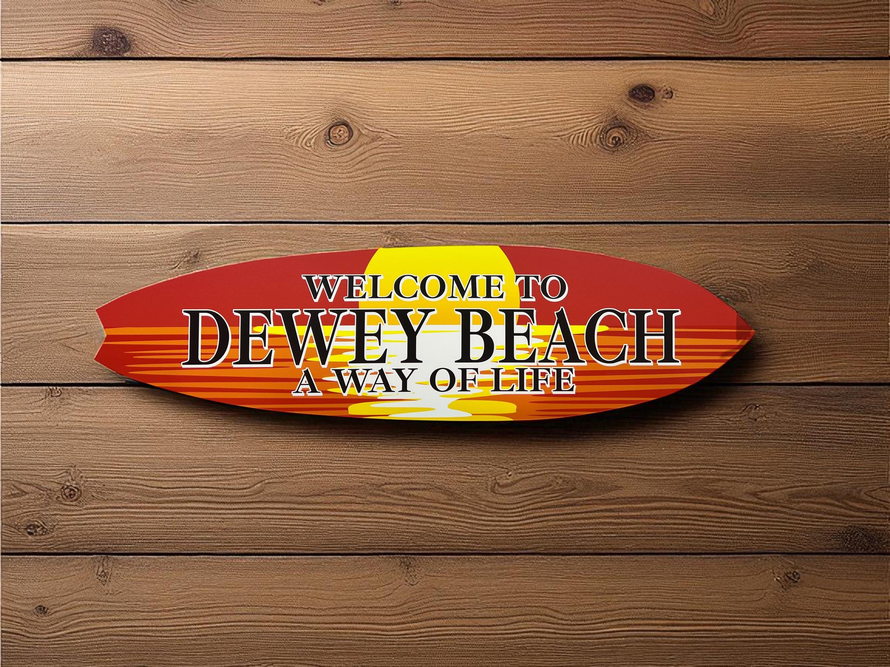 Dewey Beach Surfboard Sign – Coastal Wall Décor | Delaware Beach House Gift | Nautical Outdoor PVC Boardwalk Sign