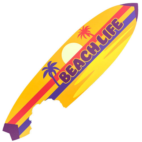 Outdoor Surfboard Wall Art with Shark Bite, Beach Life, Coastal Decor, Surfboard Sign Tropical Style, Weather Resistant PVC, 3 - 5 Feet