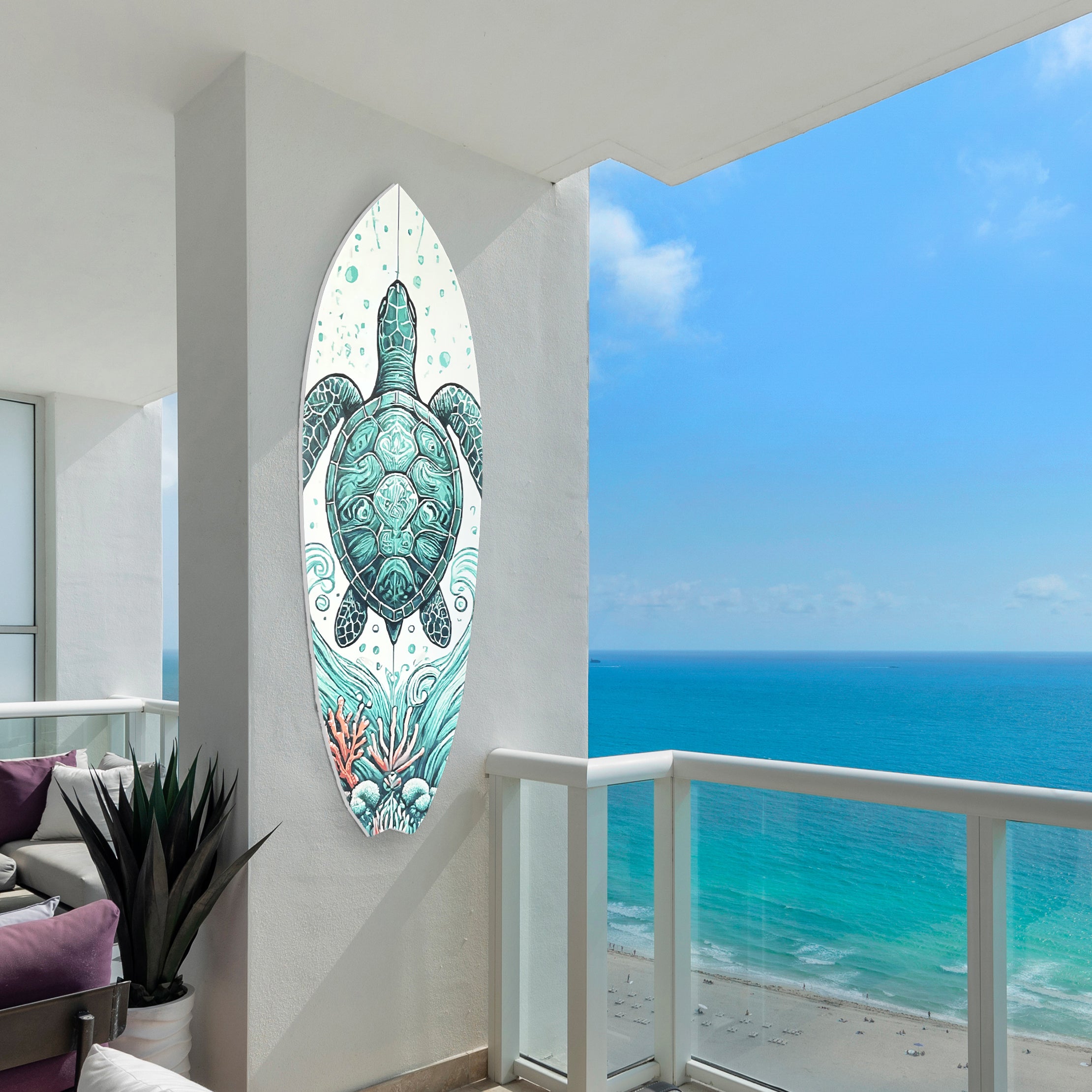 Outdoor Decorative Turtle Surfboard Wall Art, PVC, Weather Resistant, Surfboard Sign