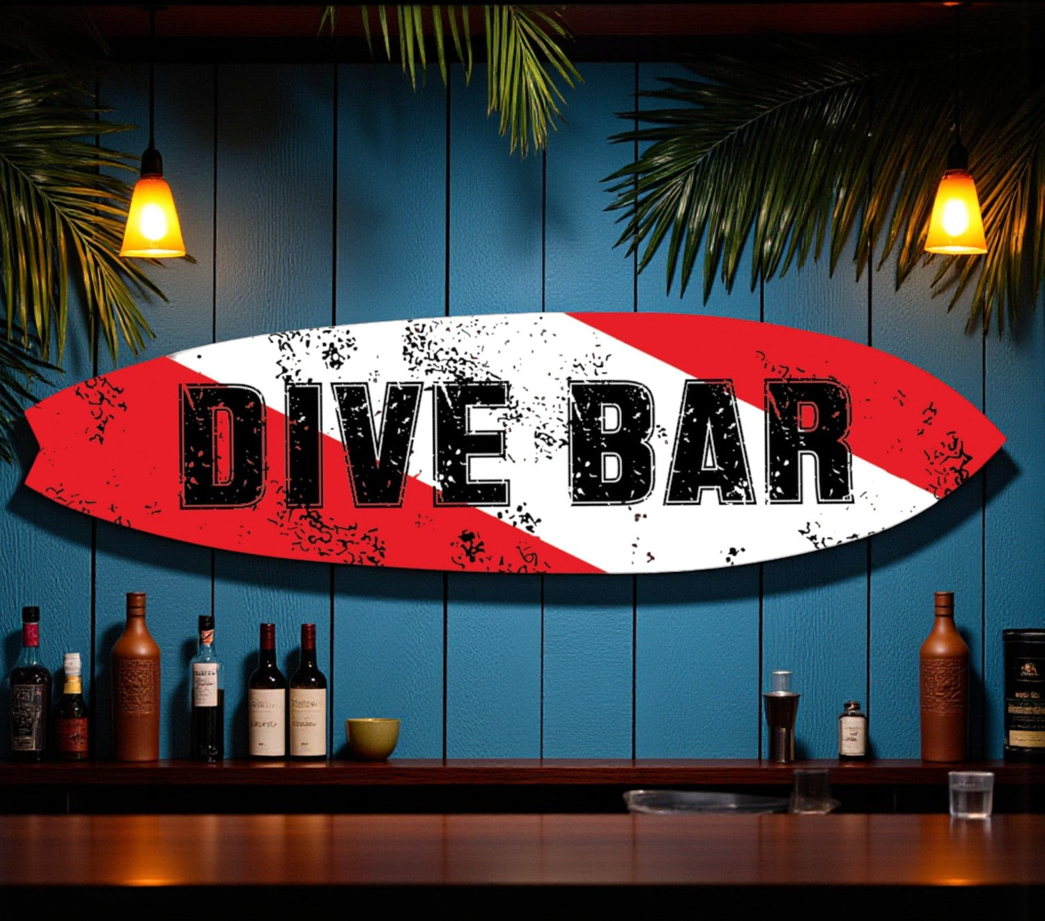 Dive Bar Surfboard Sign