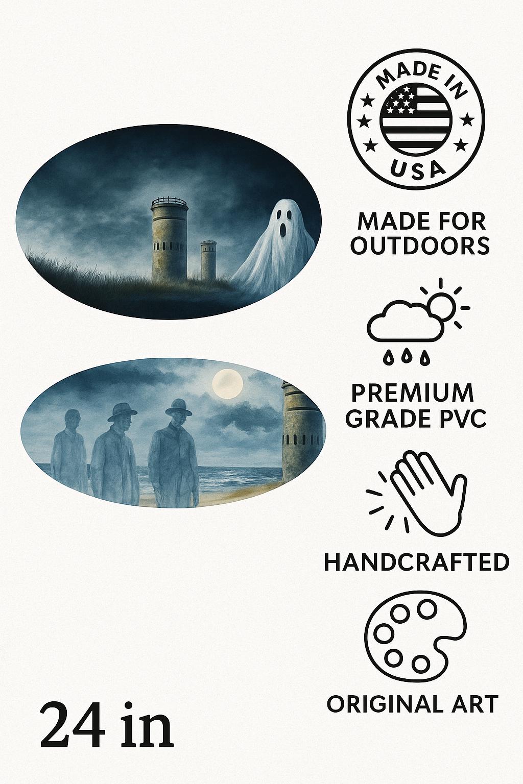 Haunted Cape Henlopen Tower Ghost Surfboard | Delaware WWII Towers Art | Spooky Coastal Wall Decor | Rehoboth, Lewes Beach Gift