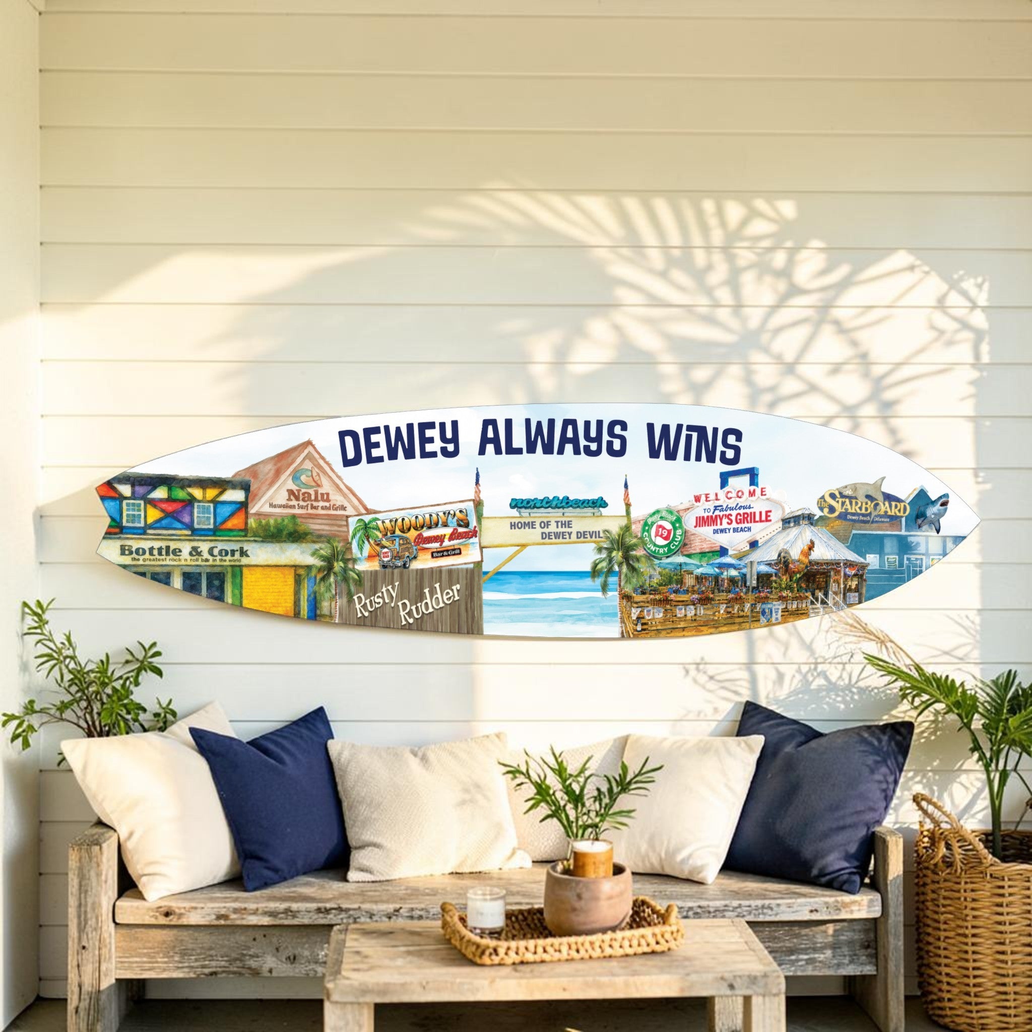 Dewey Beach Surfboard Sign - Dewey Always Wins