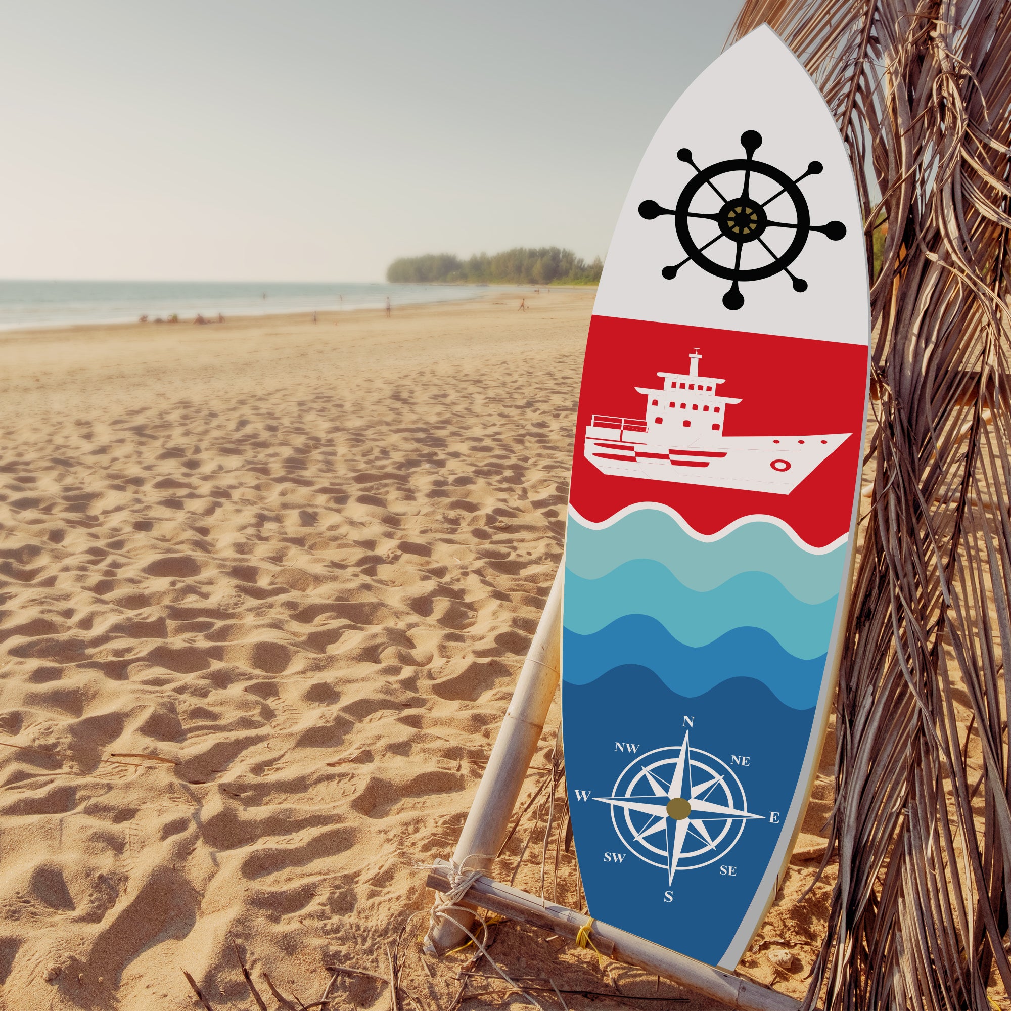 Outdoor Nautical Ship and Compass Surfboard Wall Art, PVC, Indoor and Outdoor, 3 - 5 Feet