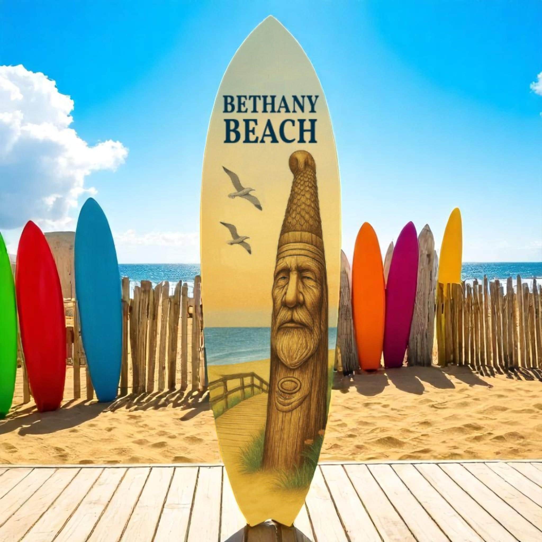 Bethany Beach Delaware Surfboard Wall Art – Coastal Nautical Beach House Decor, Outdoor PVC Sign Design, Weatherproof