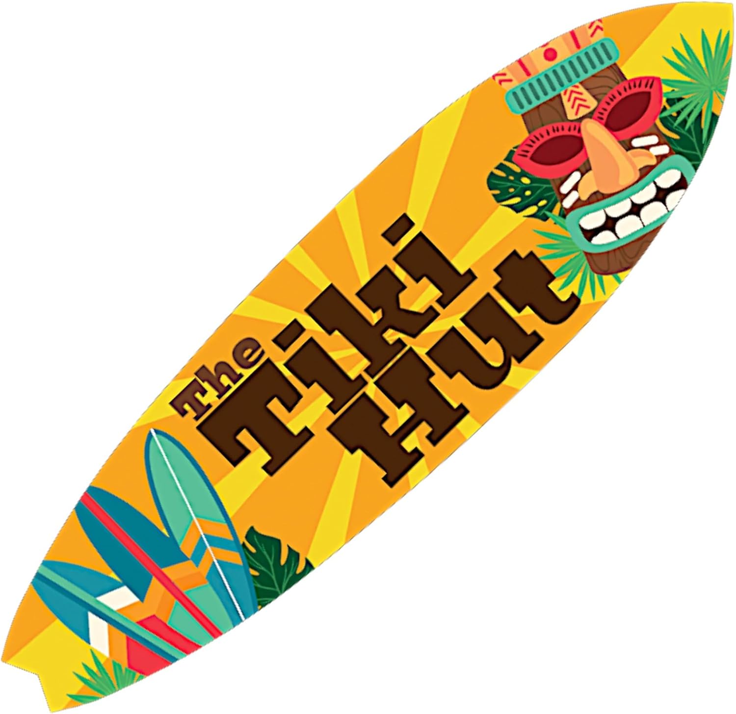 JennyGems The Tiki Hut Decorative Surfboard Sign, Indoor Outdoor Tropical Wall Art, Hawaiian Beach Theme