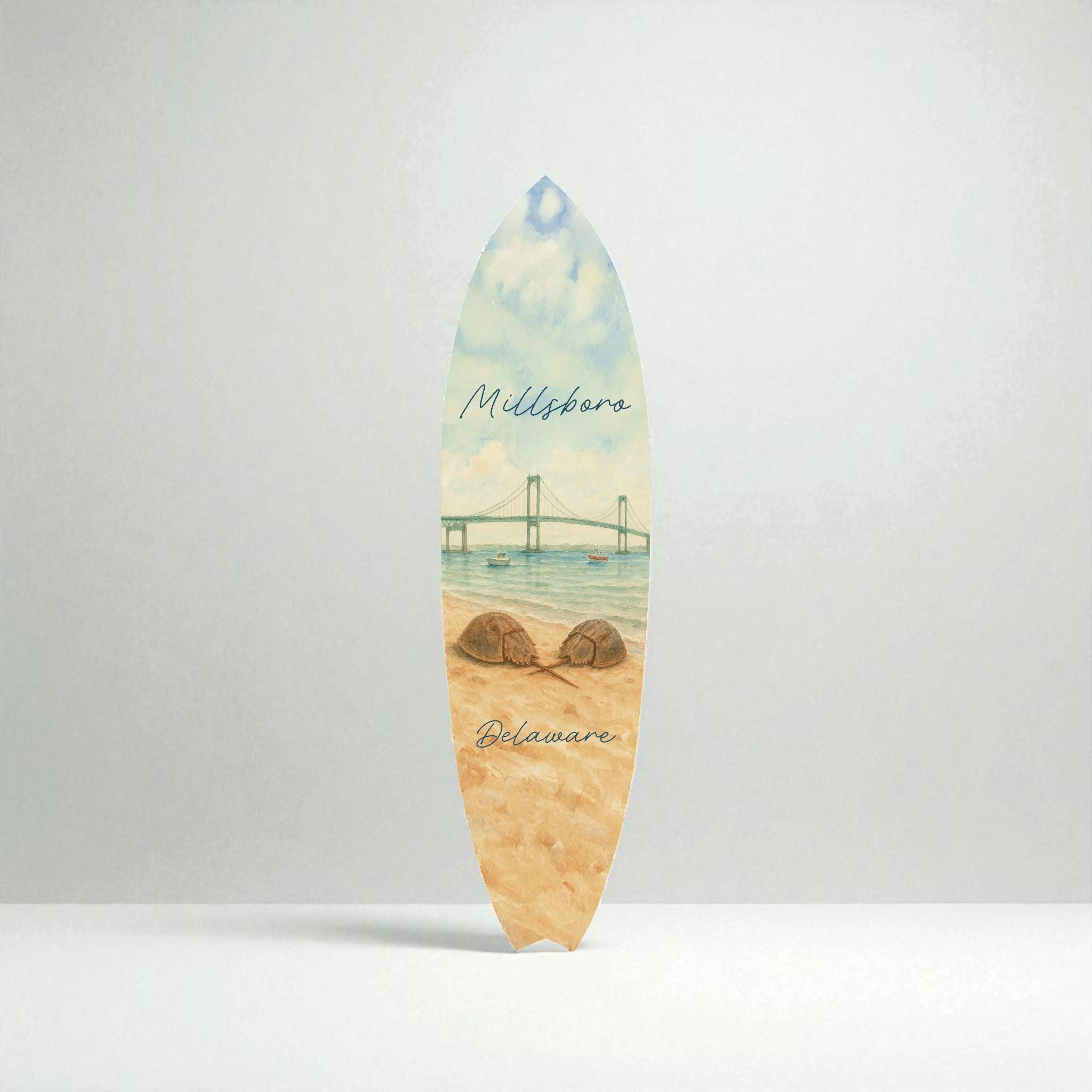 Millsboro Delaware PVC Surfboard Wall Art | 2–5 Ft Sizes | Outdoor Safe Coastal Decor | Beach House Patio Sign