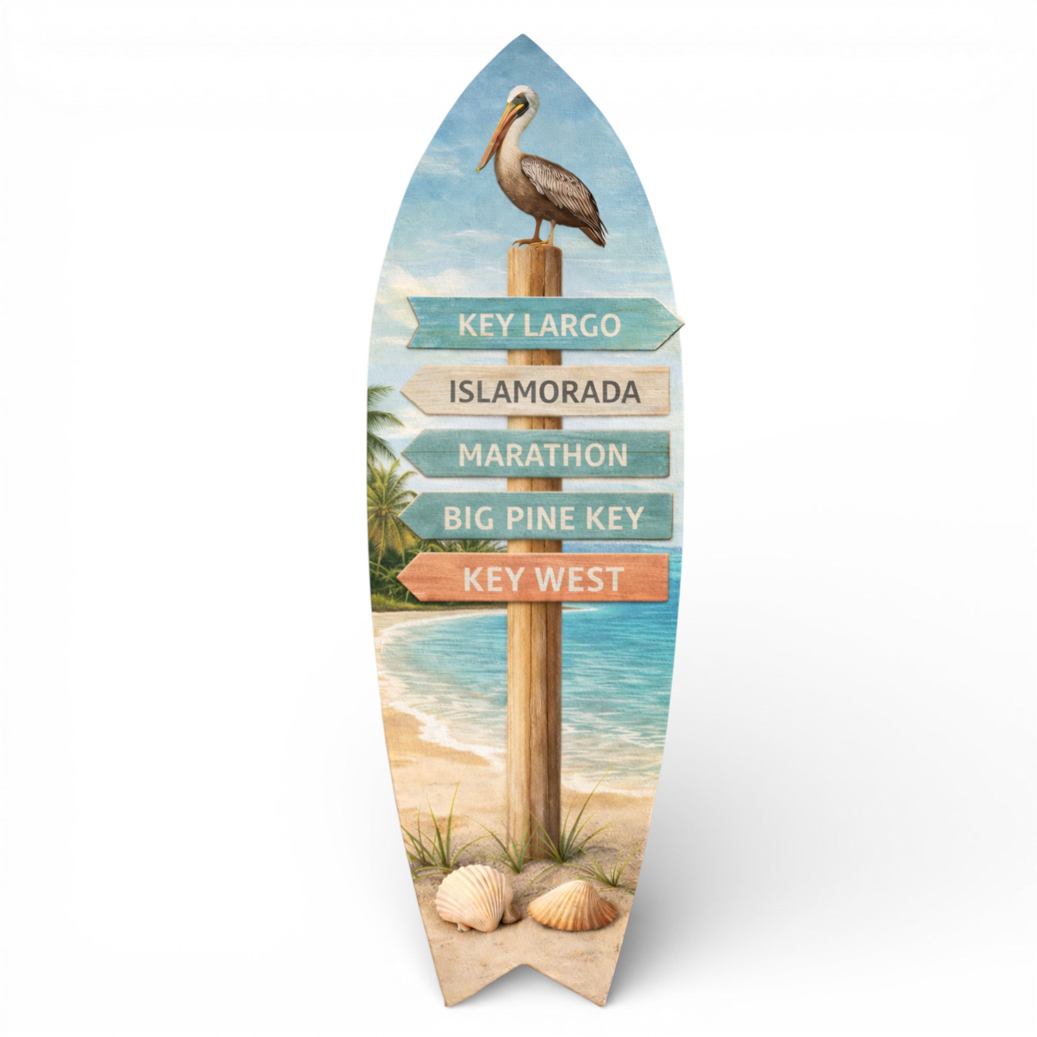 Florida Keys Surfboard Sign – Key Largo, Islamorada, Marathon, Big Pine Key & Key West | Coastal Beach House Decor
