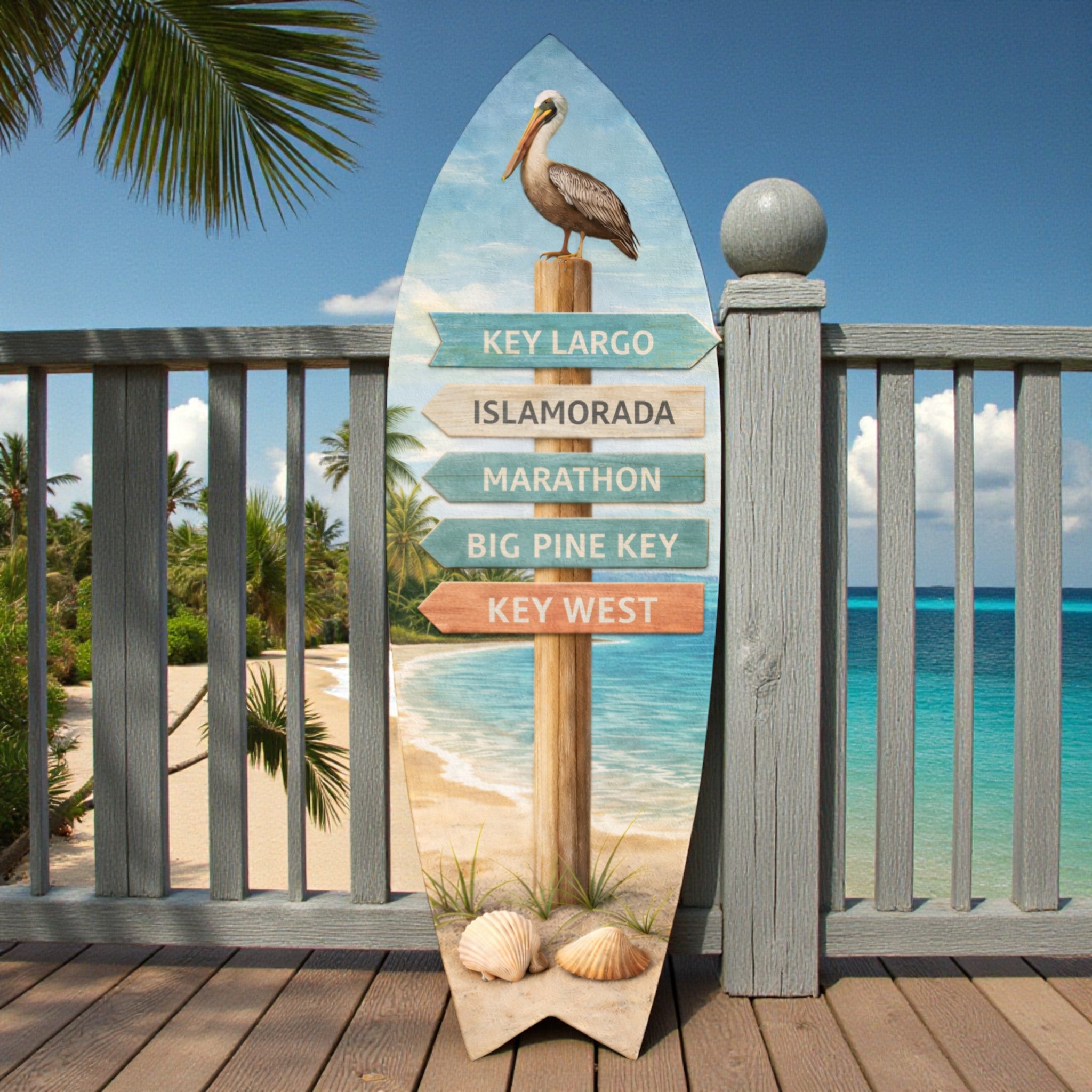 Florida Keys Surfboard Sign – Key Largo, Islamorada, Marathon, Big Pine Key & Key West | Coastal Beach House Decor