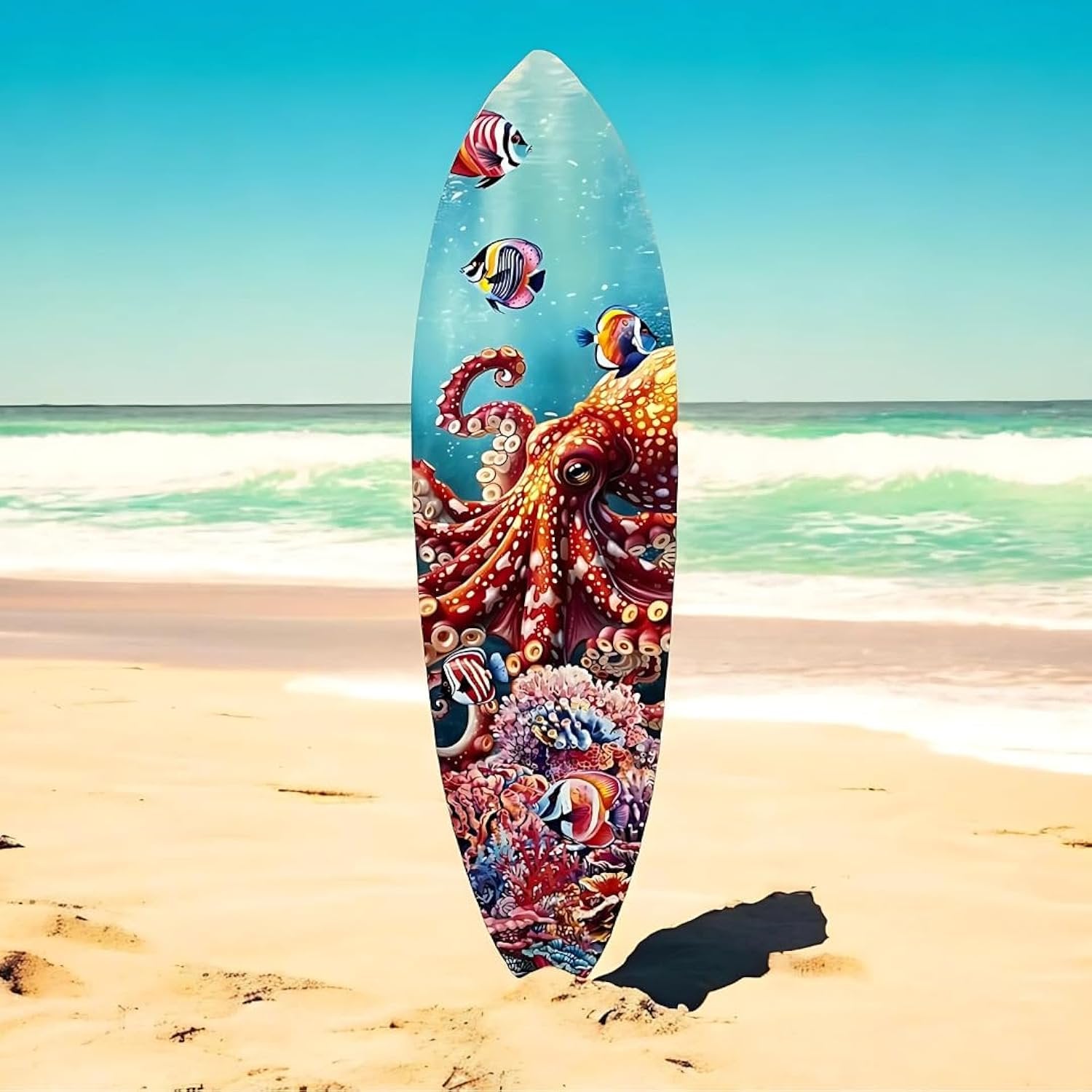 JennyGems Vibrant Octopus Surfboard Wall Art Decor, Octopus Wall Hanging, Beach House Decoration, Weather Resistant, 3 Feet